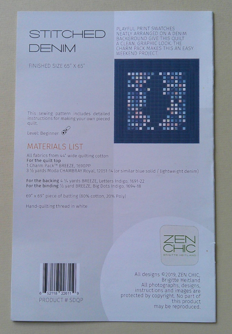 Stitched Denim modern Zen Chic quilt pattern *A23