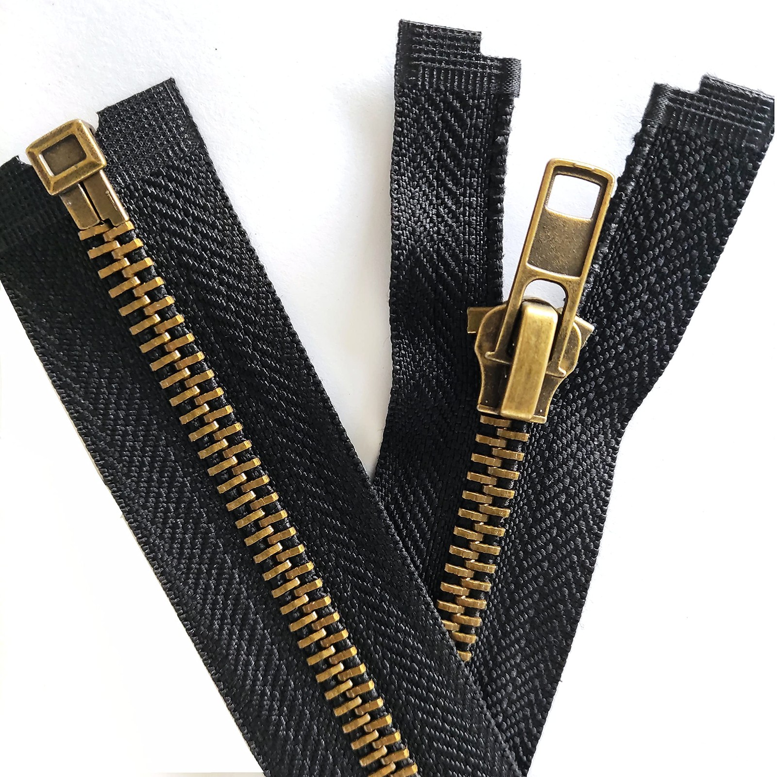 #5 24 In Antique Brass Separating Jacket Zipper Heavy Duty Metal Sewing 2 PCS