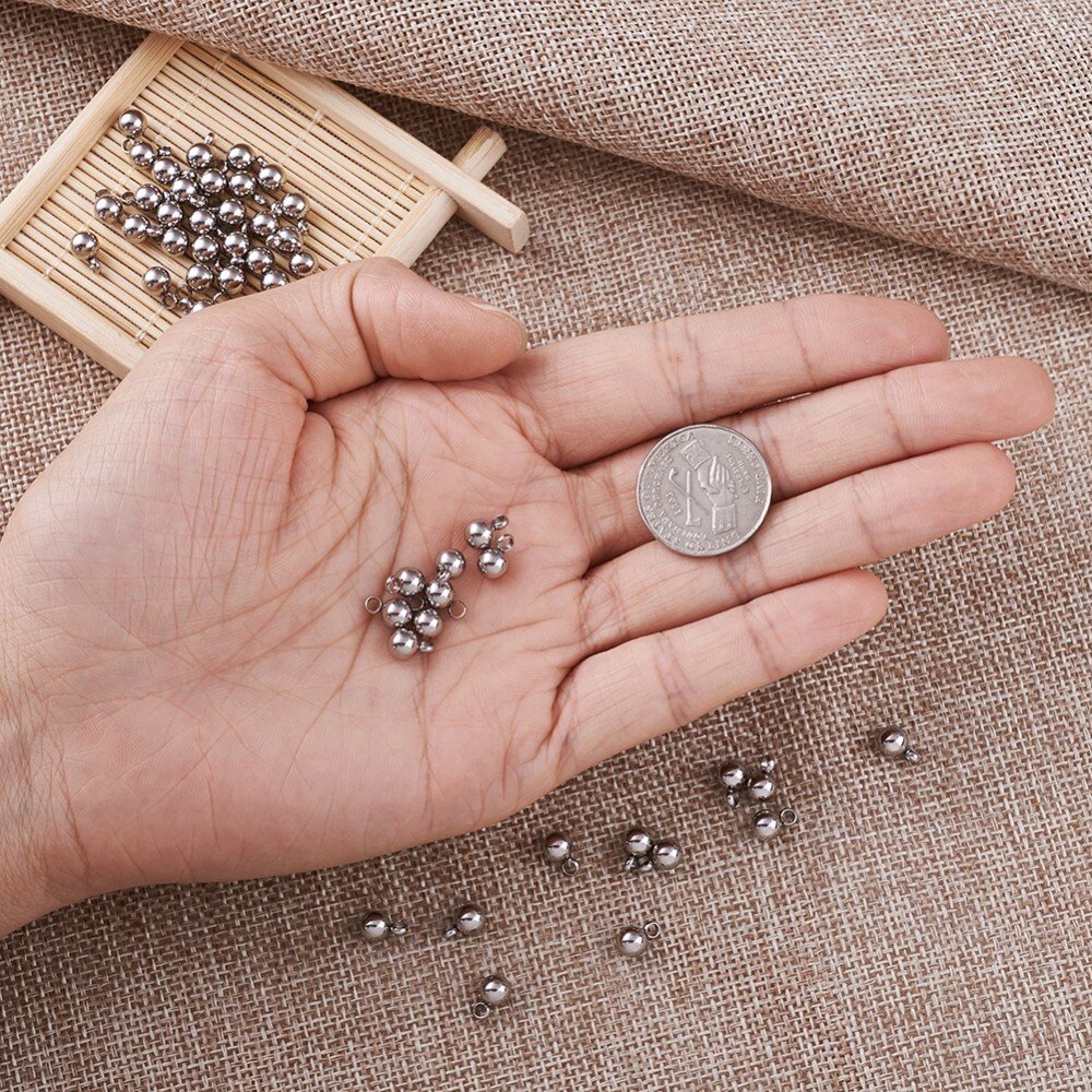 50 pcs Round Ball 304 Stainless Steel Mini Charms For DIY Jewelry Making 7.5x5mm