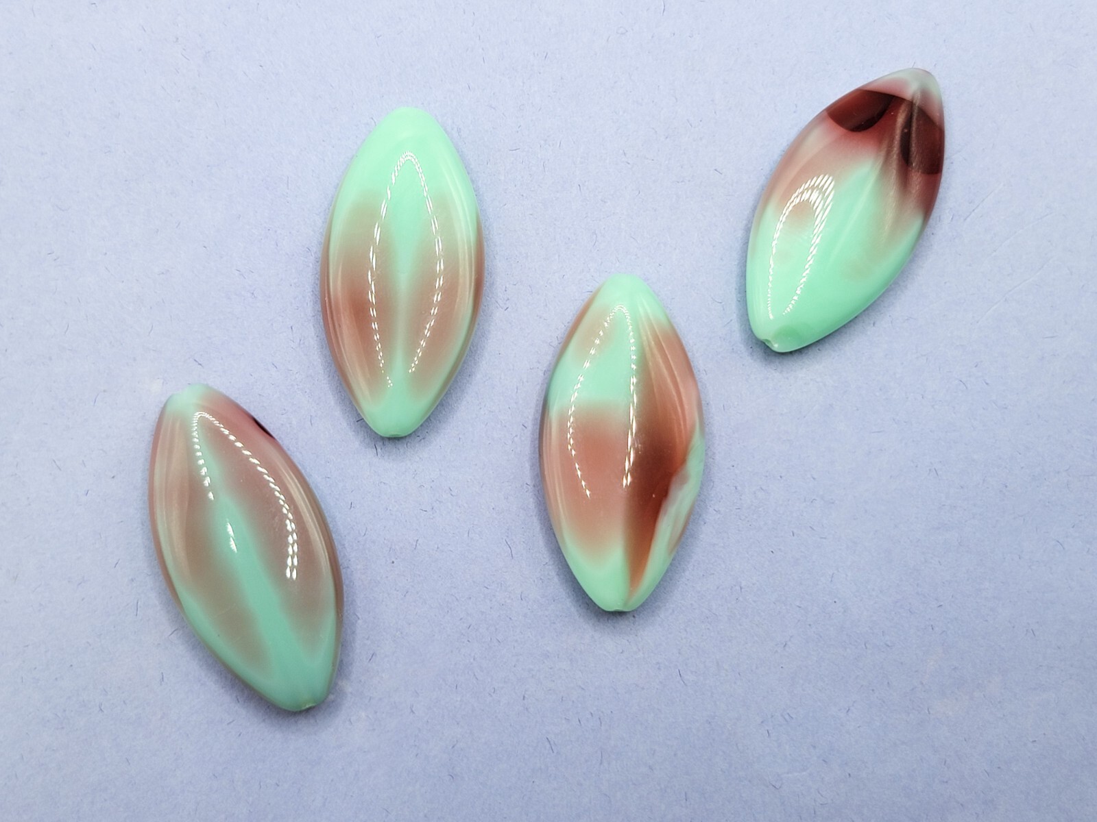 Huge 37x18mm Uranium Glass Bead Pink Green Czech Navette Pressed Glass 1pc