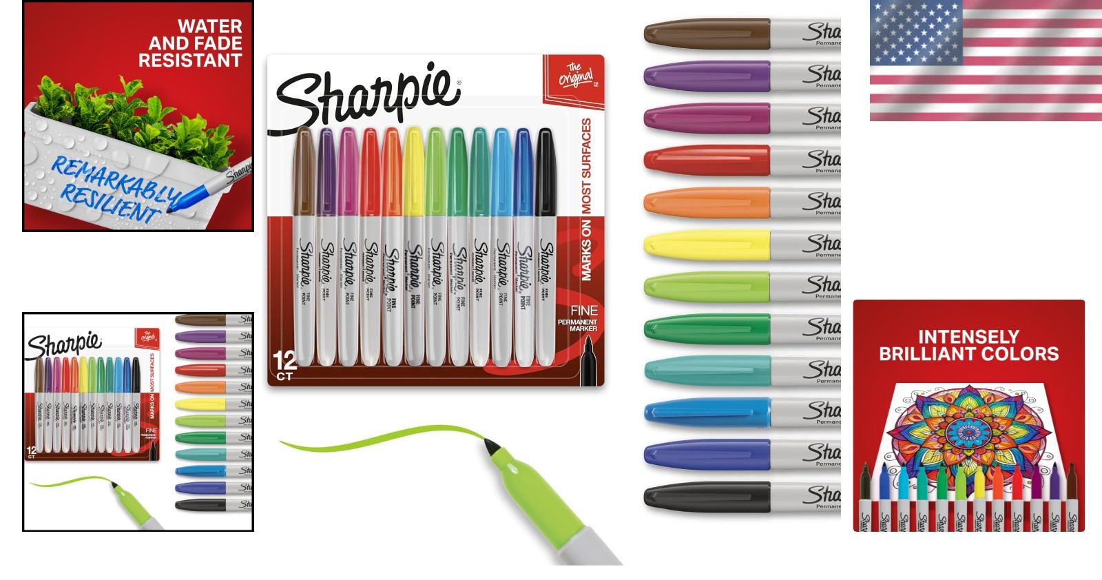 Bright Fine Tip Permanent Markers 12 Pack