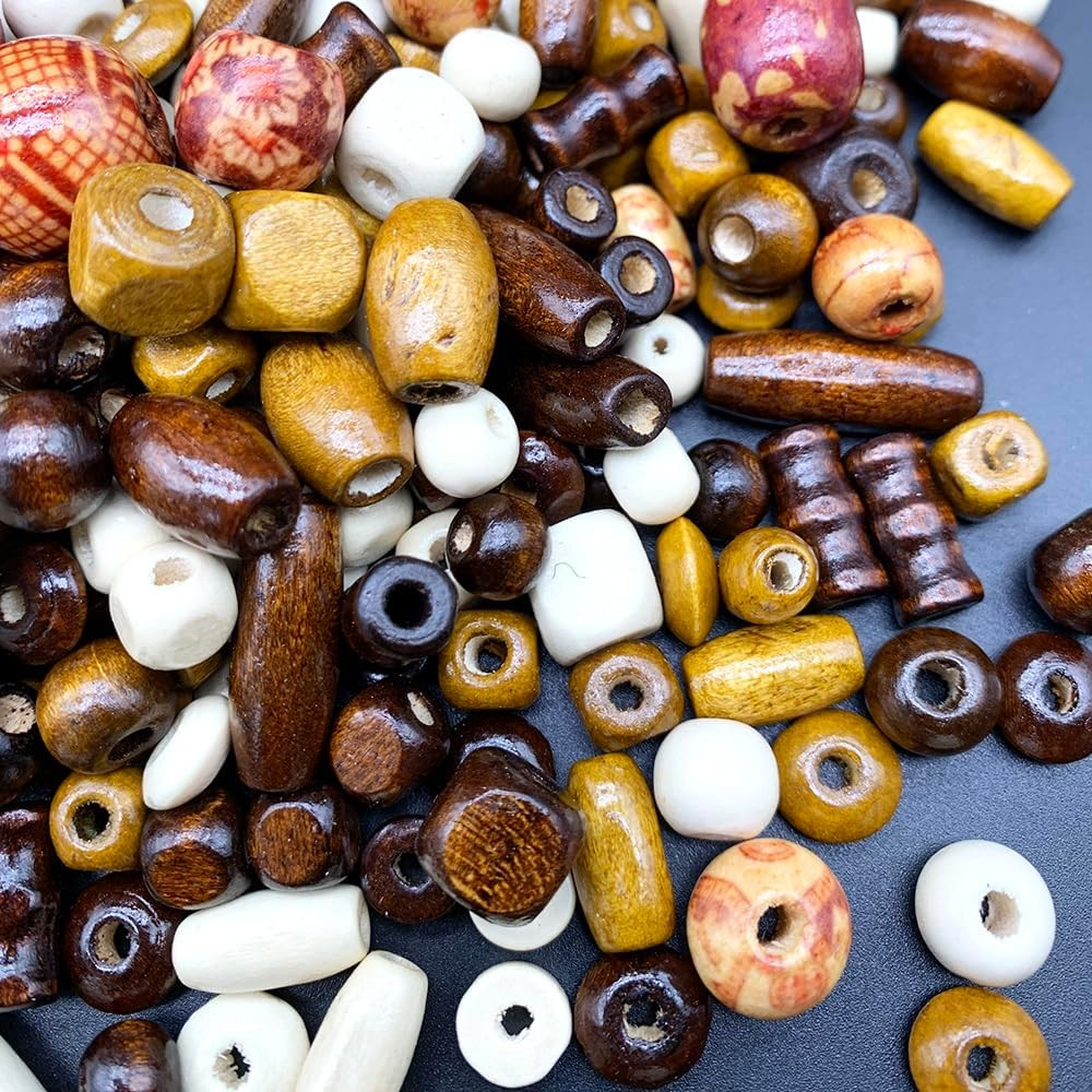 1020 Pcs Assorted Printed Wooden Beads for Jewelry Making and Craft Projects