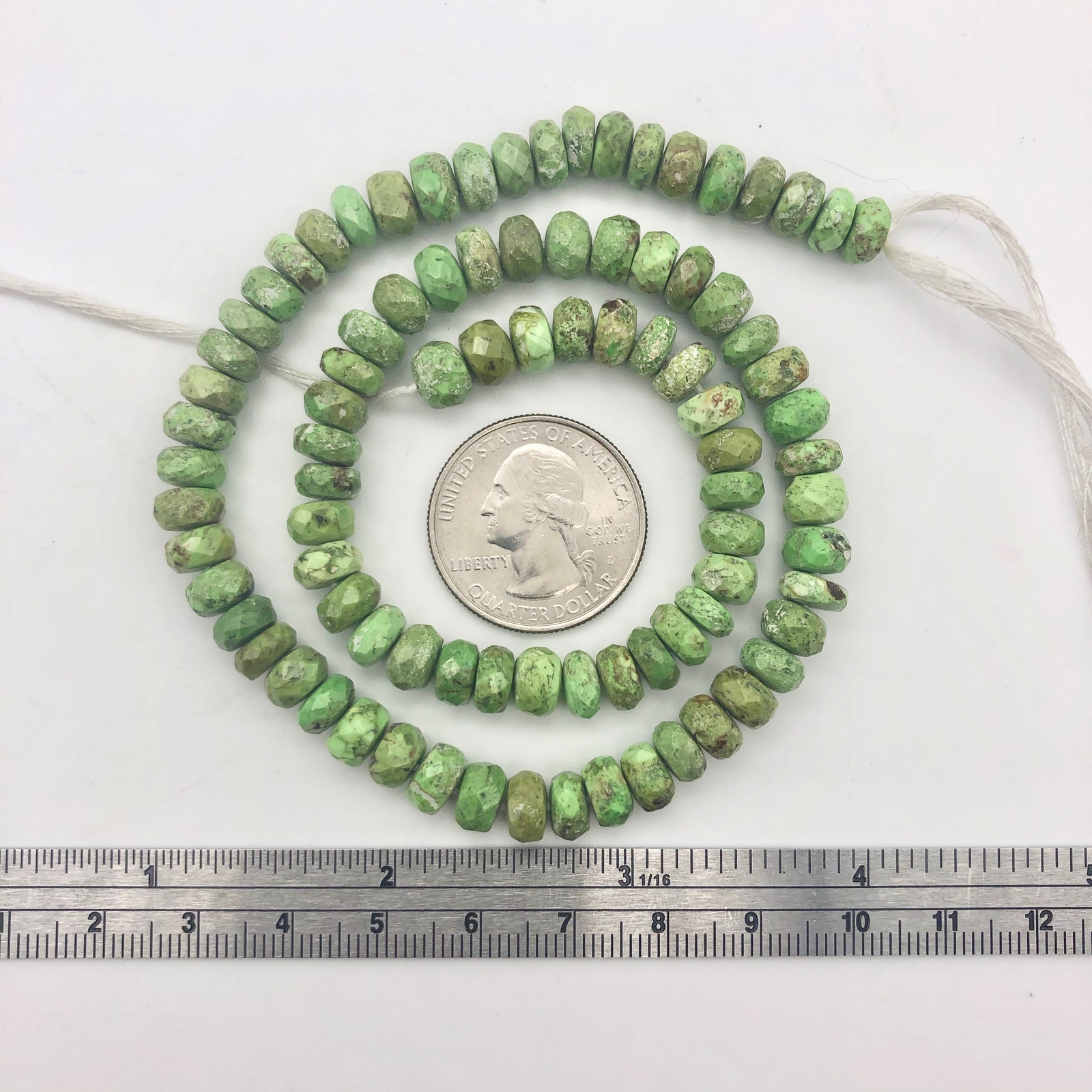 Natural Gaspeite Faceted Roundel Beads | 7x5mm to 7x3mm Green| Roundel | 2 Bds|