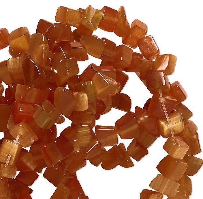 1 Strand Dark Burnt Orange Cat’s Eye Fiber Optic Glass Small Chip Beads
