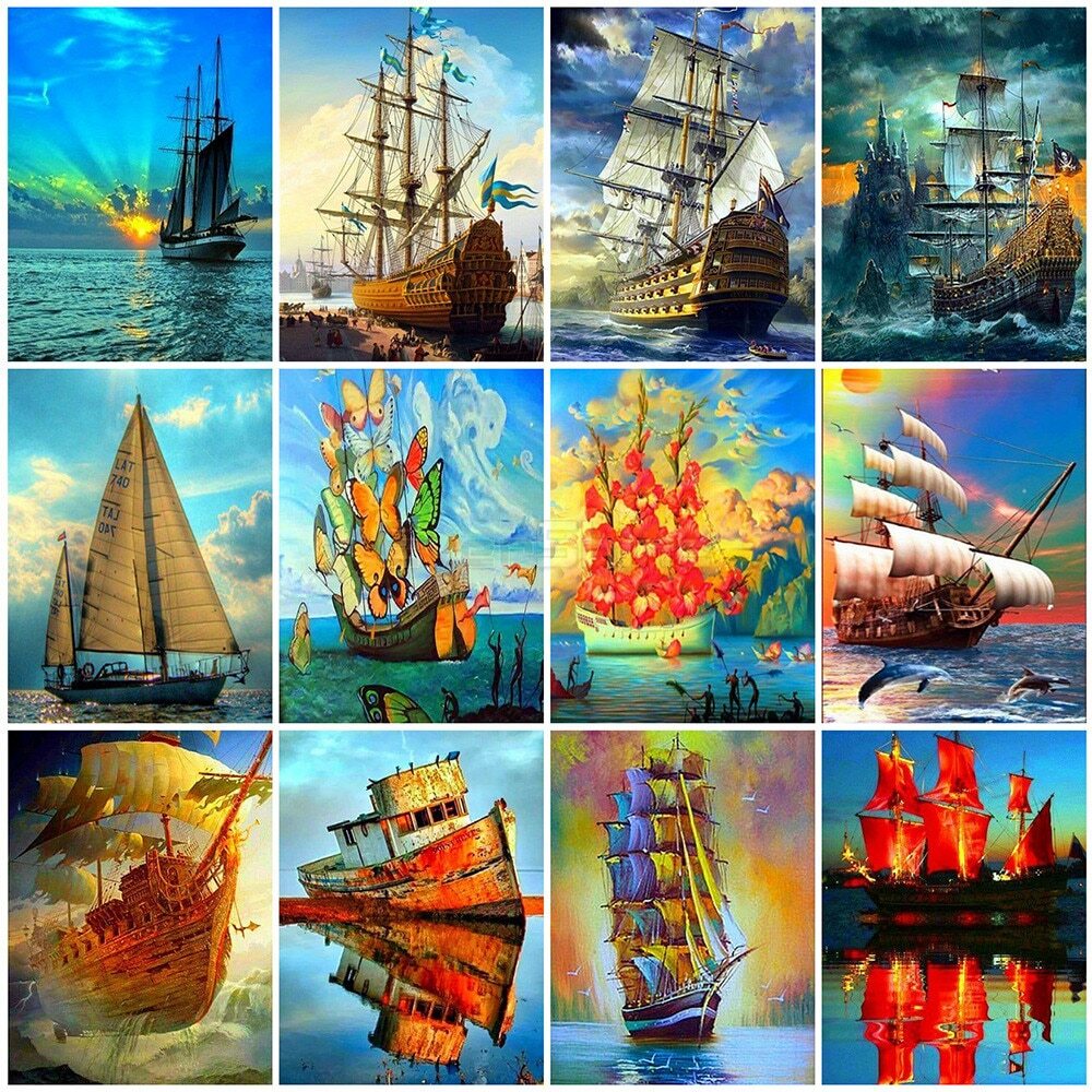 Paint by Number Kits Sunset Boat Acrylic Paint DIY for Adults 16x20in