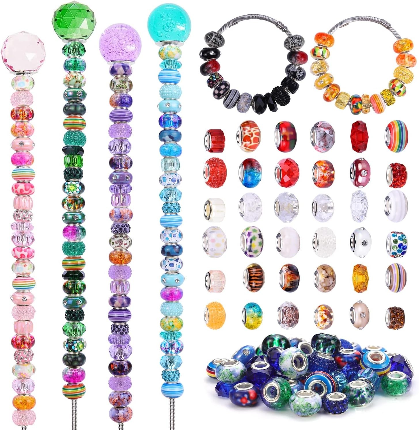240 Pieces Assorted European Craft Beads Large Hole Lampwork Spacer Beads Col…