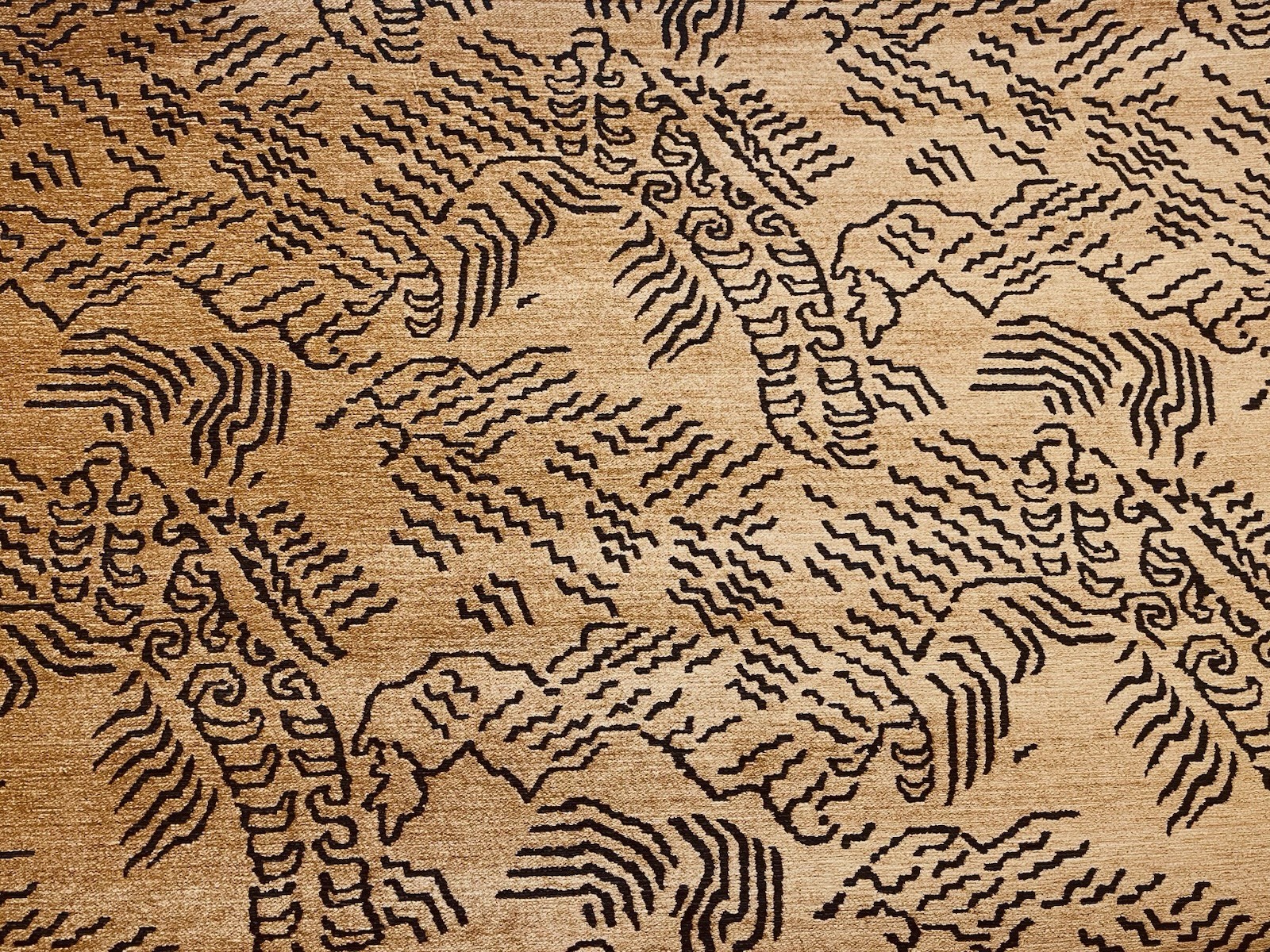 ABSTRACT TIBETAN INSPIRED UPHOLSTERY FABRIC MOURA IN COGNAC 1.9 YARDS