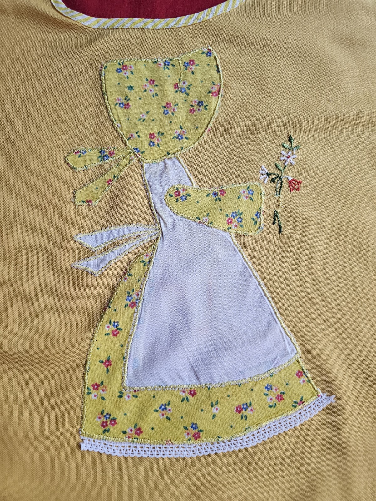 Vintage Red And Yellow Sunbonnet Sue Clothespin Bag Handmade
