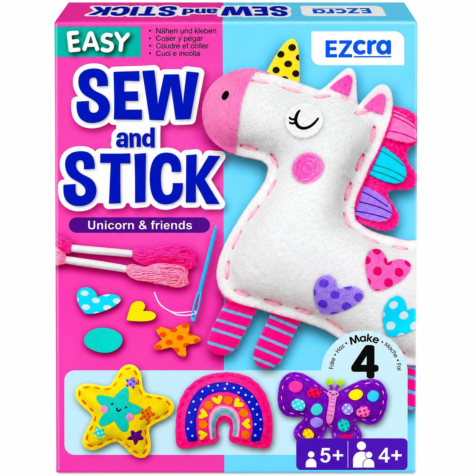 Unicorn Sewing Kit for Ages 4-8 – 4 Beginner Sewing Crafts Projects – No-Mess…