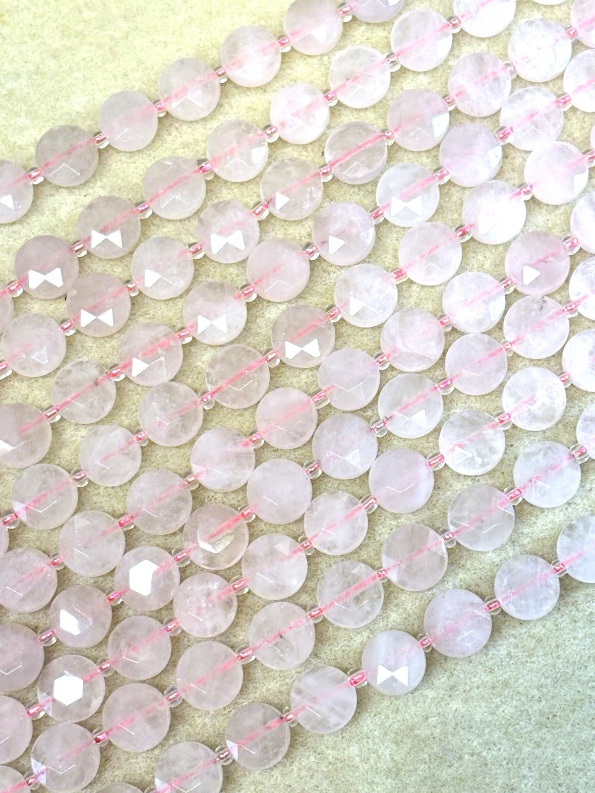 Gorgeous 10mm Rose Quartz Faceted Coin gemstone beads