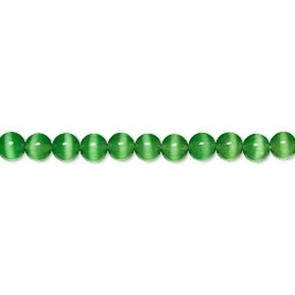 Emerald Green Cat’s Eye Fiber Optic Glass 4mm Round Grade A Beads 1 Strand(100)