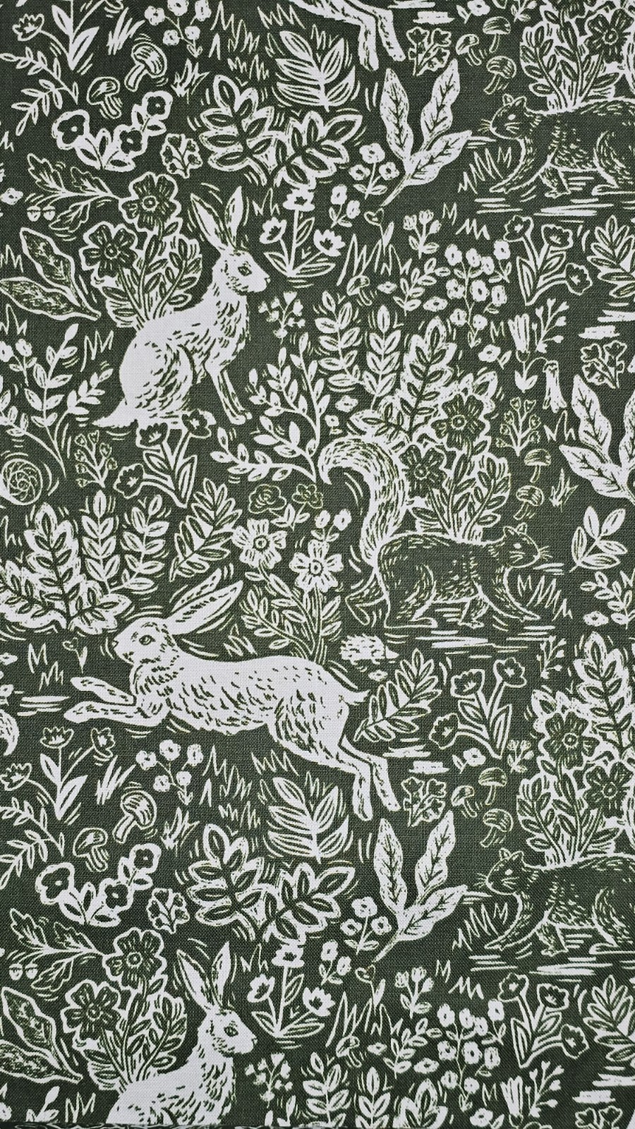 Wildwood Leaf Green Bunnies Fable By the yard X 43 Inches Cotton Rifle Paper Co.