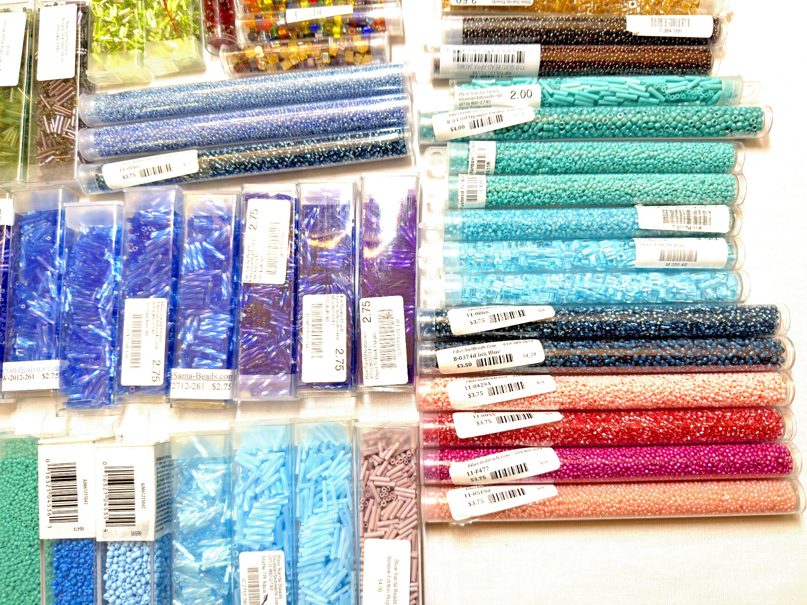 Assorted seed and bugle beads. Various colors, finishes, sizes.