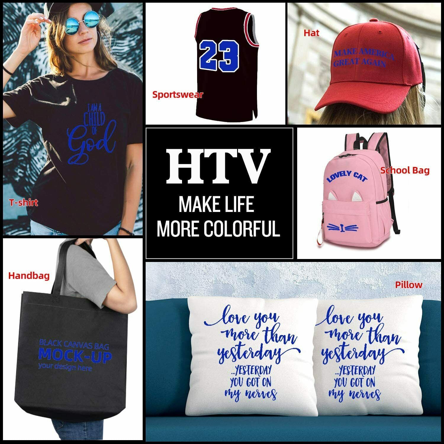 Heat Transfer Vinyl for T-Shirts 12″x10″ 35 Sheets Iron On Vinyl HTV Bundle US