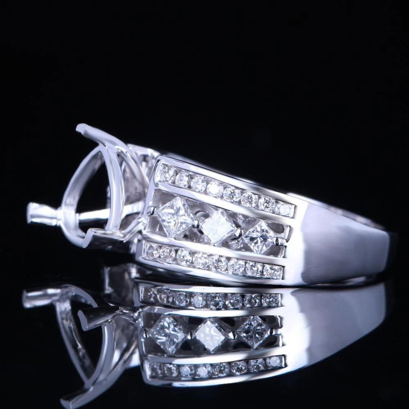 8x6mm Pear Shape Semi Mount Ring 925 Sterling Silver Solitaire with Accents Ring