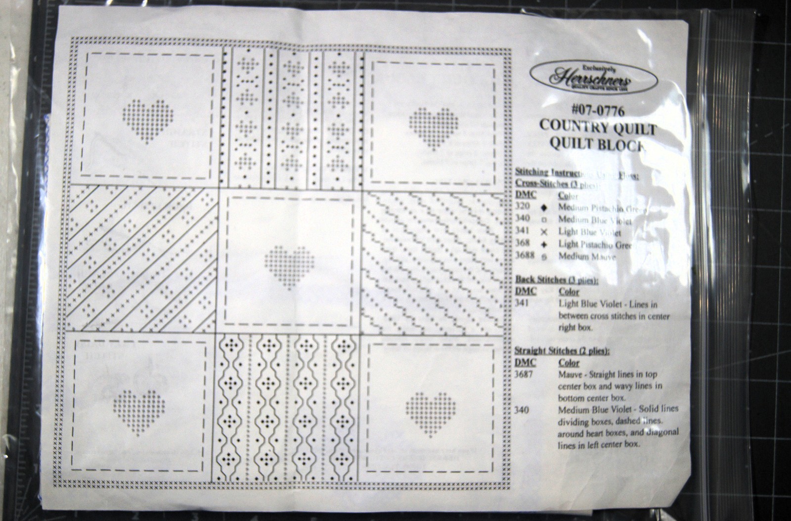 Herrschners® COUNTRY QUILT Stamped Cross-Stitch 6 Blocks 18″ X 18″ NO Floss