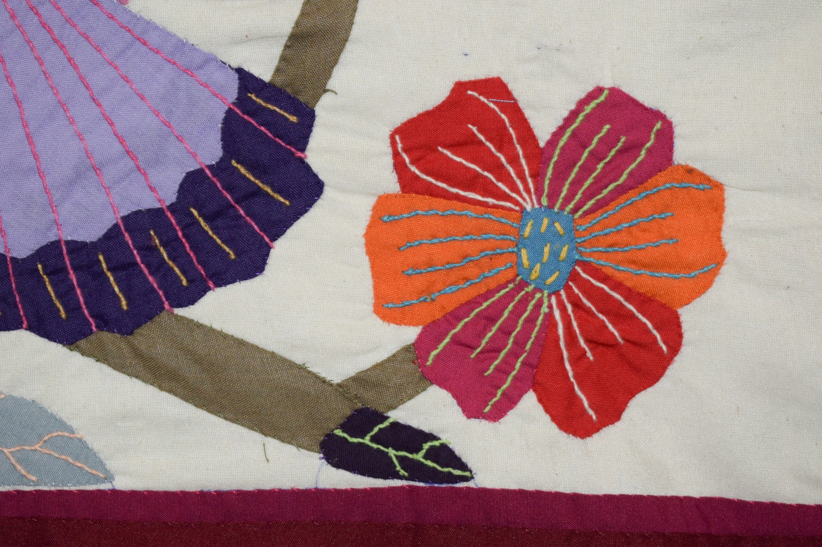 Egyptian Khayamiya Patchwork Wall Hanging Tapestry Maroon Peacock Floral