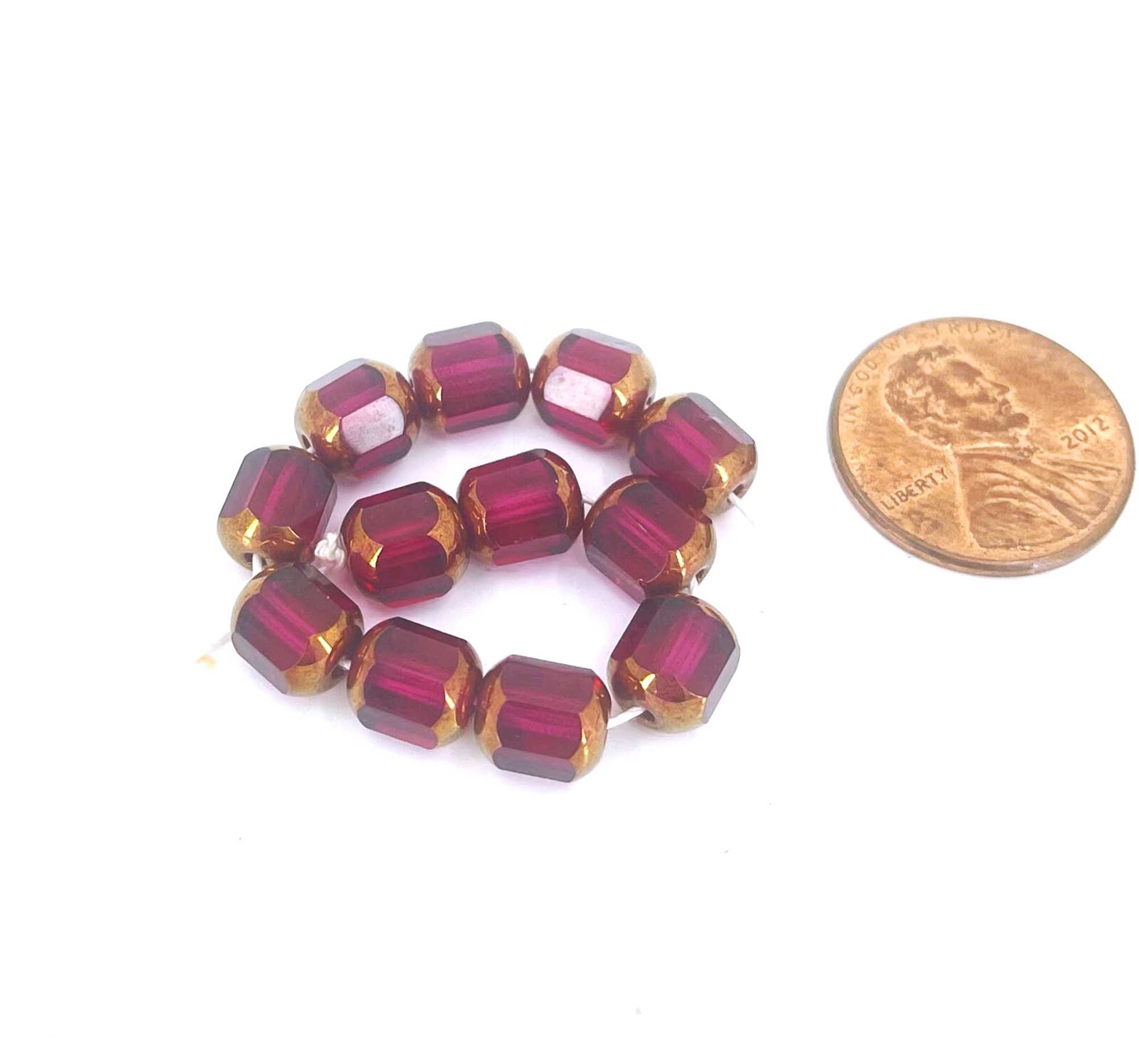 8mm Czech Glass Antique Style Octagonal bead – Bronze: Fuchsia (10)