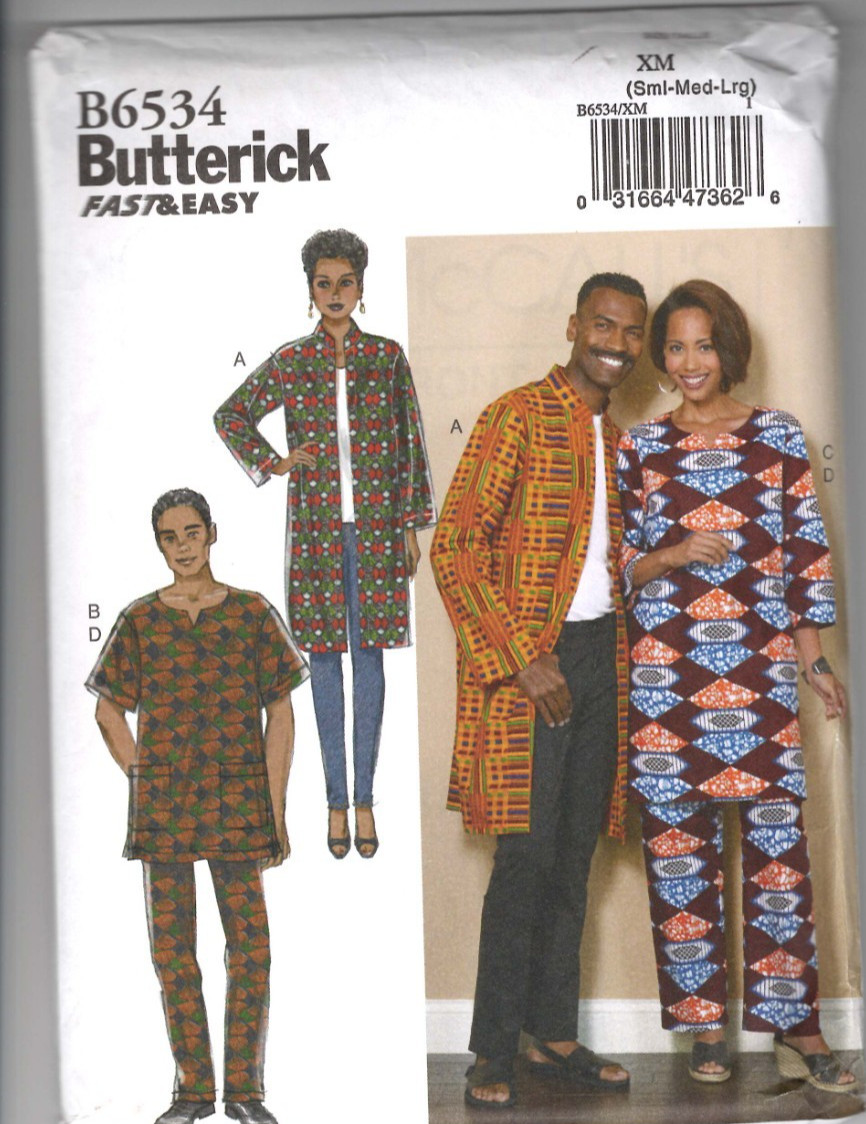 6534 BUTTERICK – COAT TUNIC & PANTS – UNISEX Adult Sz S/M/L