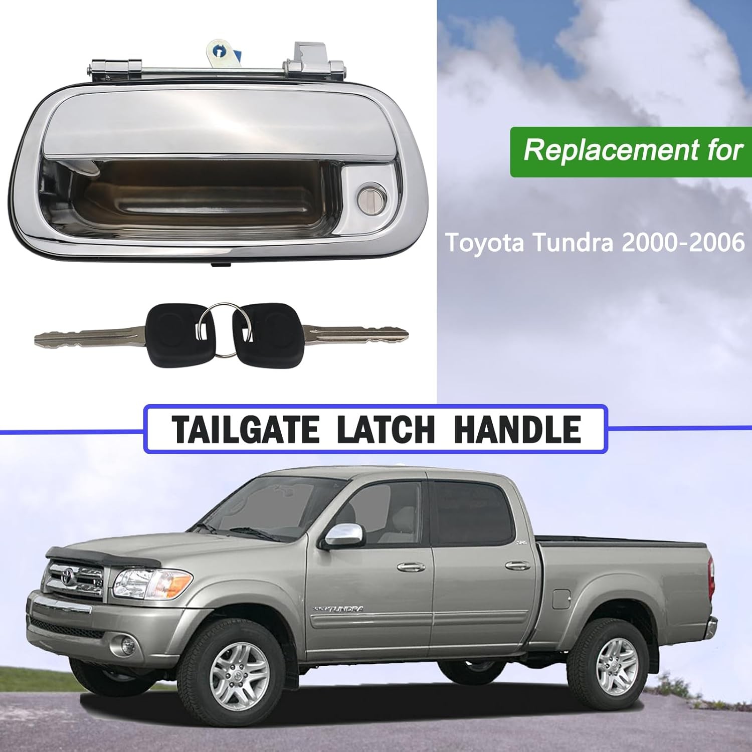 Exterior Tailgate Handle with Key Lock Cylinder Compatible with 2000-2006 Toyota