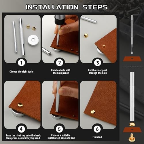 540 PCS Leather Rivets Double Cap Kit, 3 Sizes, 4 Colors, Includes Tools