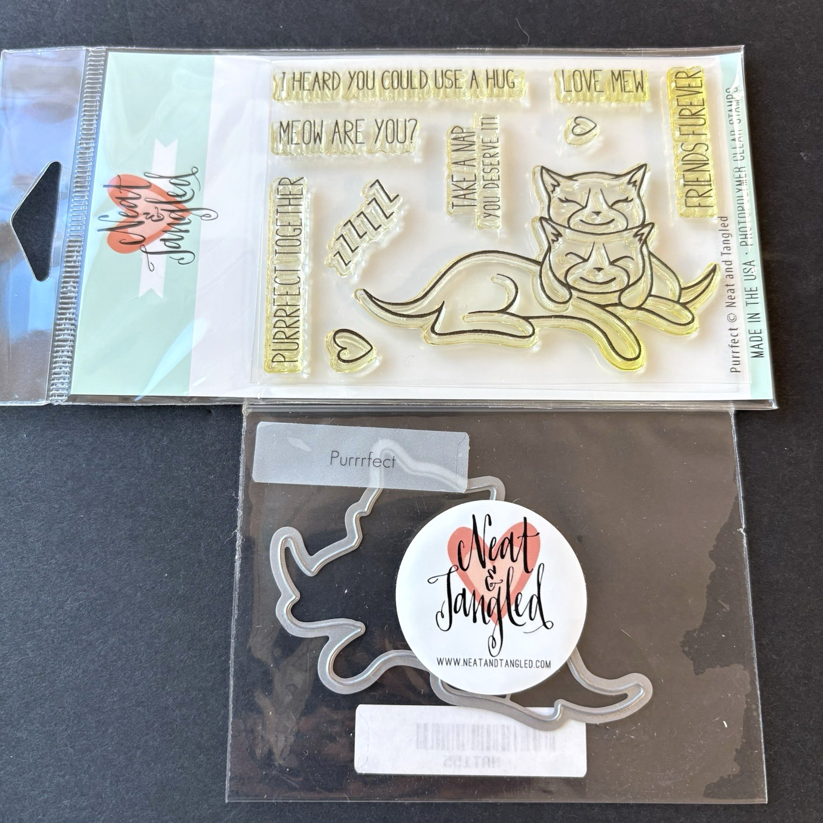 Neat & Tangled Purrfect Cat Stamps & Metal Cutting Die Set UM Clear Stamps