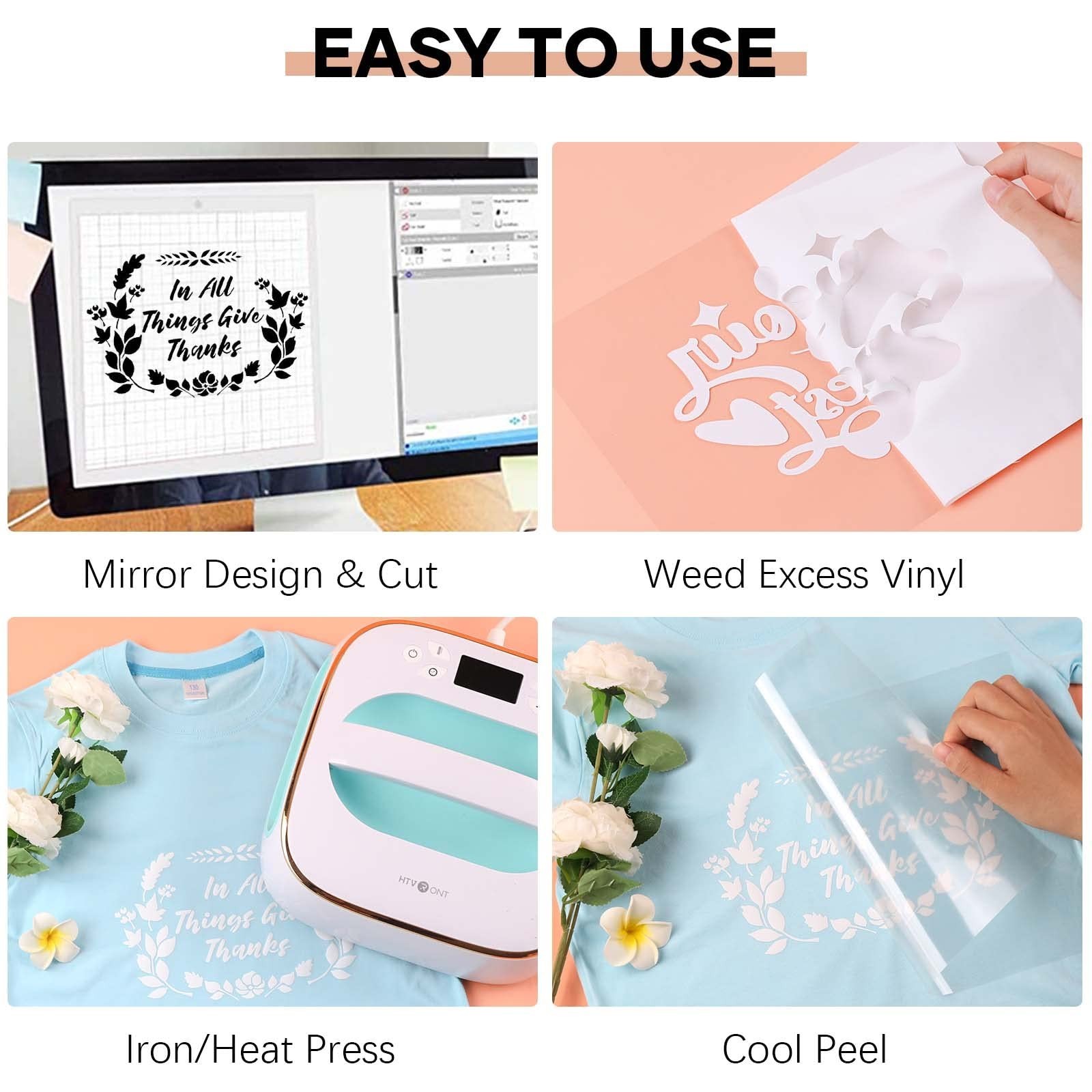 HTVRONT Heat Transfer Vinyl White HTV Rolls – 12″ x 20ft White Iron on Vinyl …