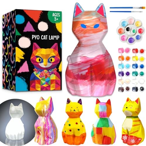 Paint Your Own Lamp Kit – Arts and Crafts Supplies, Toys for Ages 8-13, Cat
