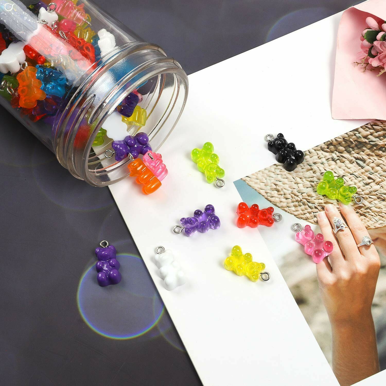 10 Candy Bear Charms Gummy Pendants Assorted Lot Findings Cute Jewelry Supplies