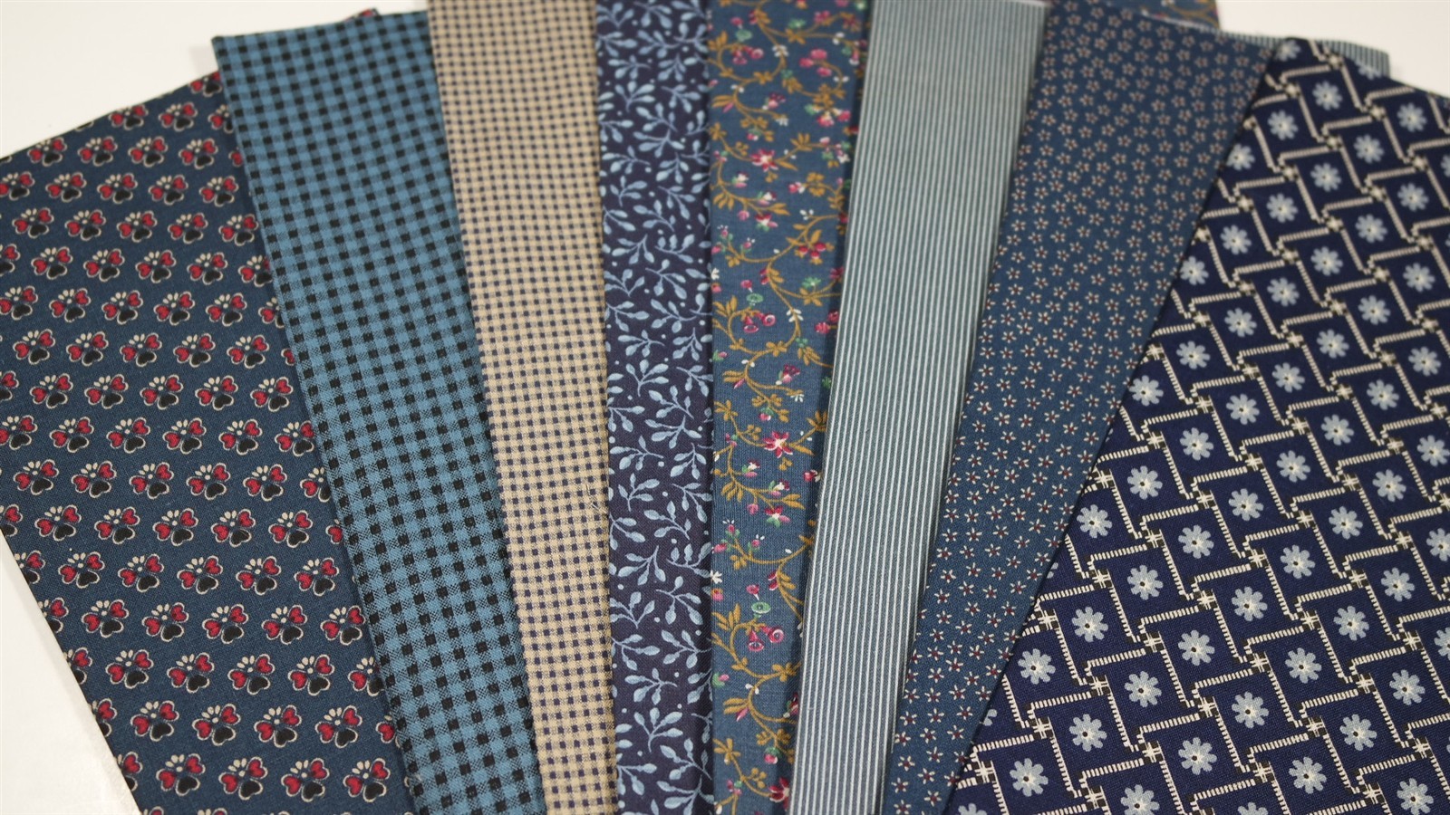 Indigo Navy Vintage Blue Calico Floral Dot Stripe Vintage Quilt Fabric Scrap Lot