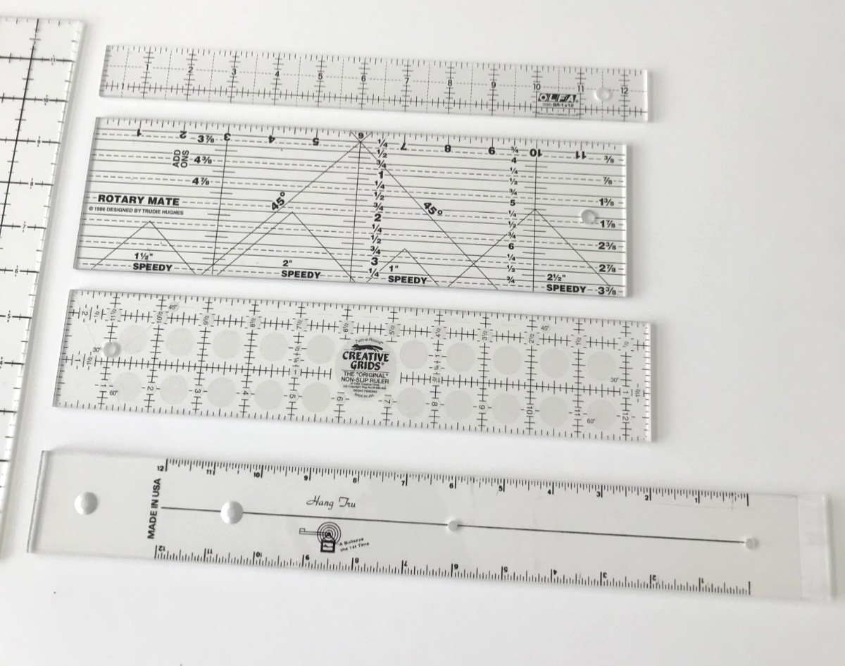 LOT of 5 Quilting Rulers OLFA, Dritz, Hang Tree Creative Grids, Rotary Mate