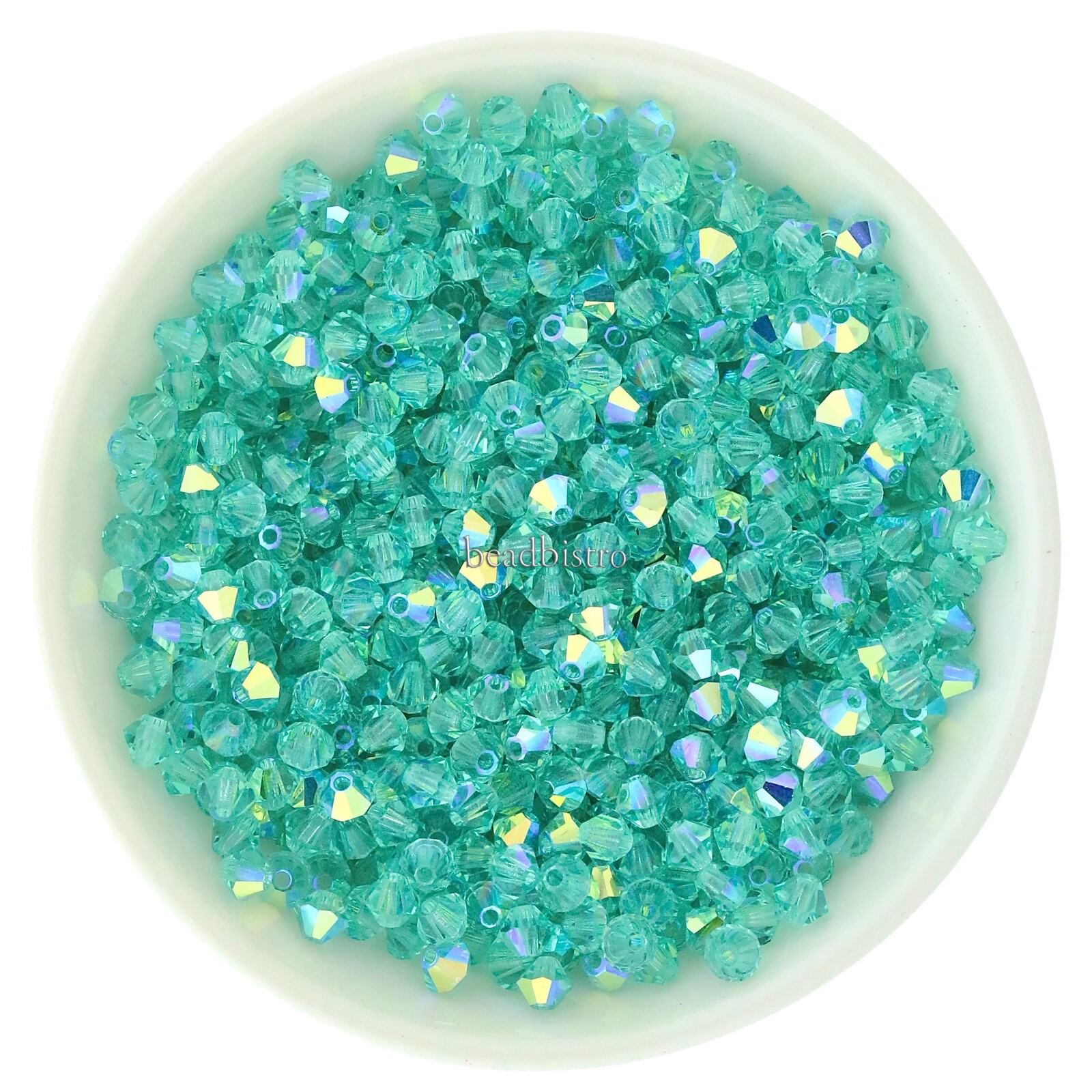Preciosa Bicones Caribbean Sea AB 3mm, 4mm, 6mm Crystal Bicones