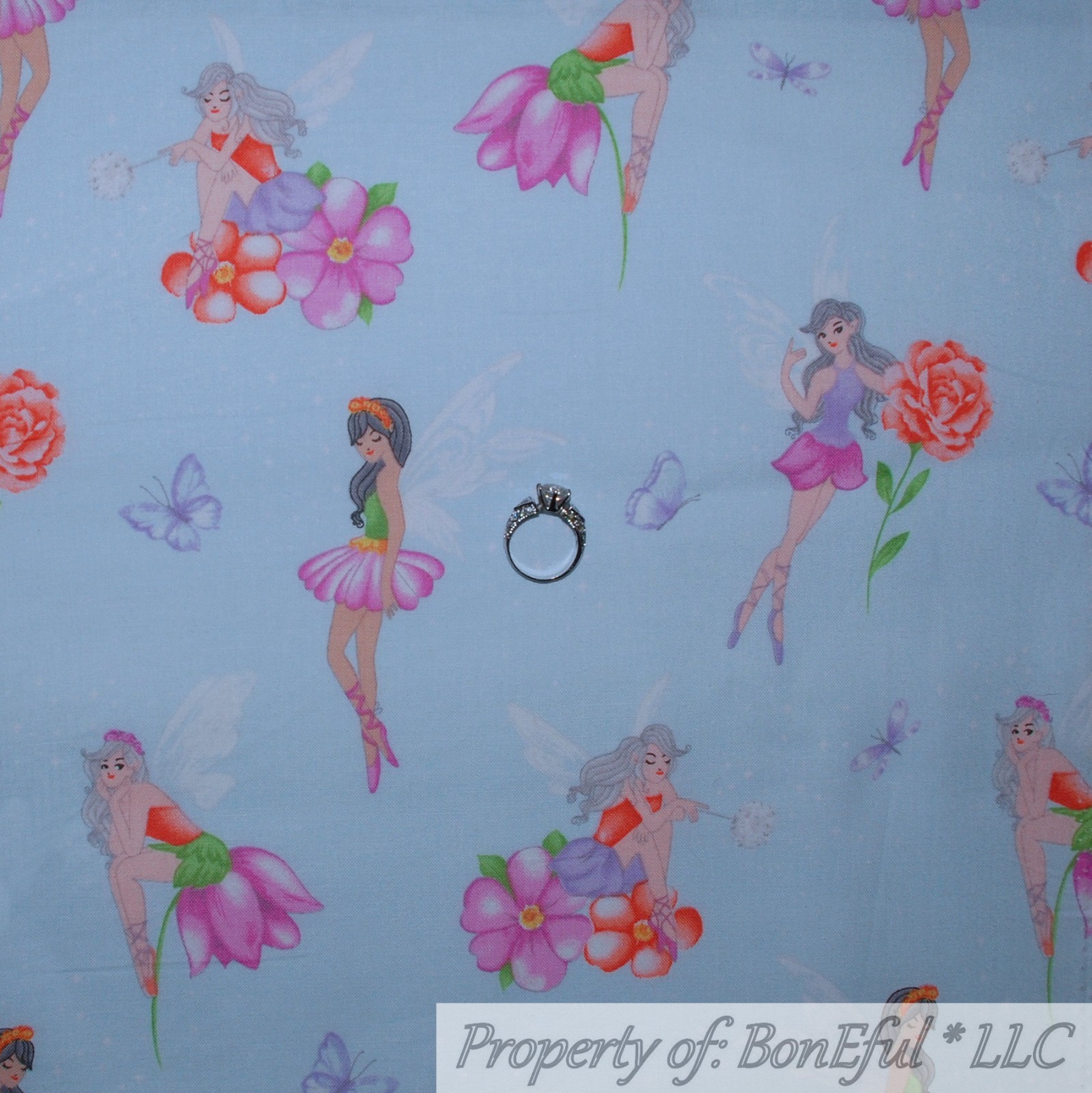 BonEful Fabric FQ Cotton Quilt White Unisex Nursery Rhyme Story Book Flower SALE