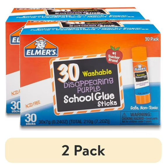 Elmer’s Disappearing Purple School Glue Sticks, Washable,7 Gram,30 Count(2 pack)