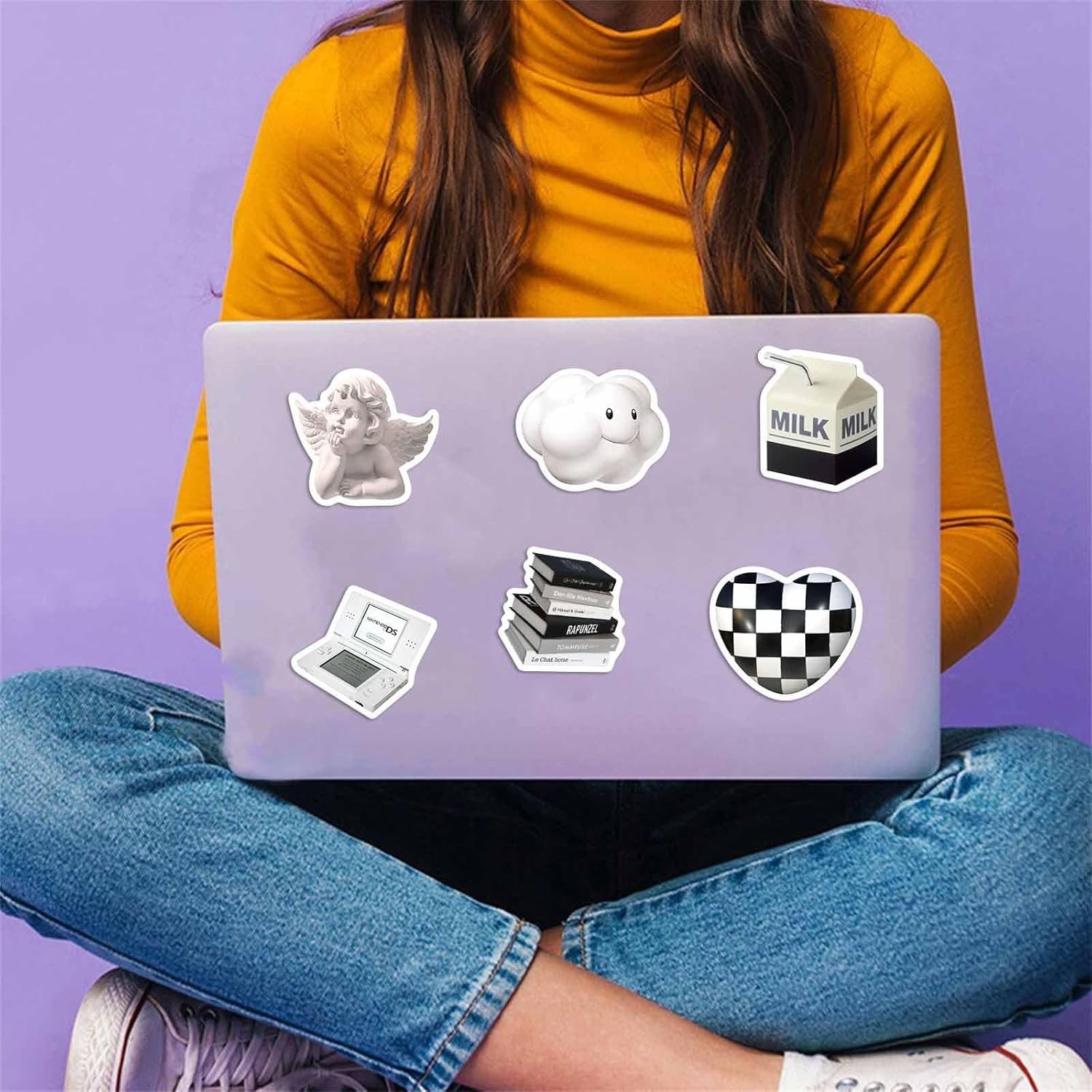 Versatile 61-Pcs Y2K Vinyl Sticker Set – Black & White Aesthetic for All Ages