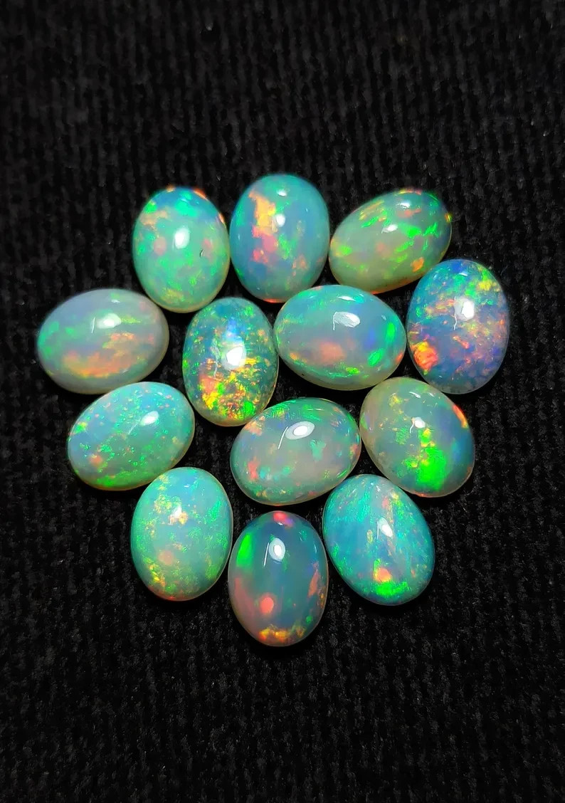 Natural Opal Cabochon, Loose Gemstone, Oval Cut Welo Opal, Multicolor Cabocohon