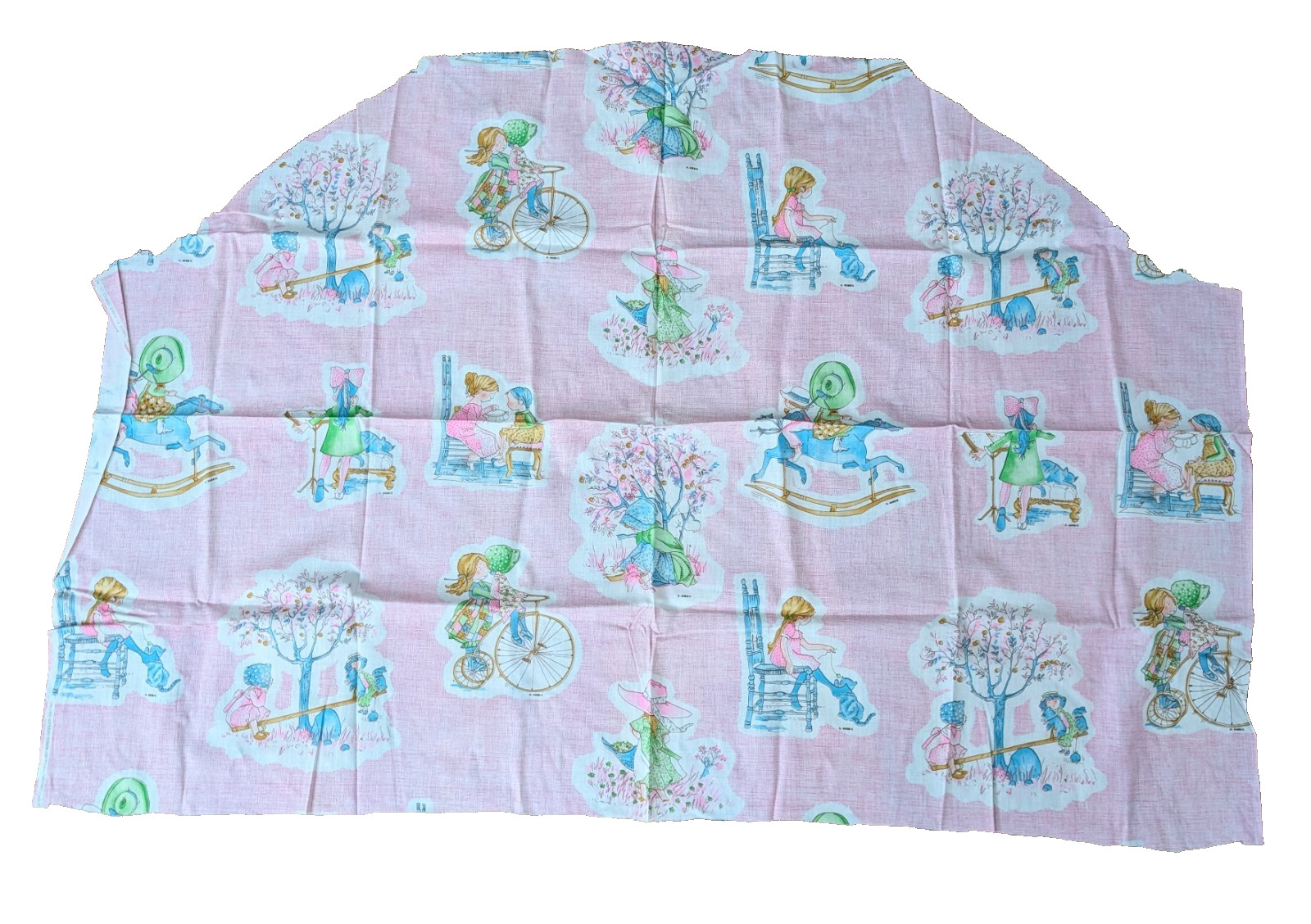 Vintage Holly Hobbie And Friends Fabric Less Than 1 yard Pink Play Trees Kitten