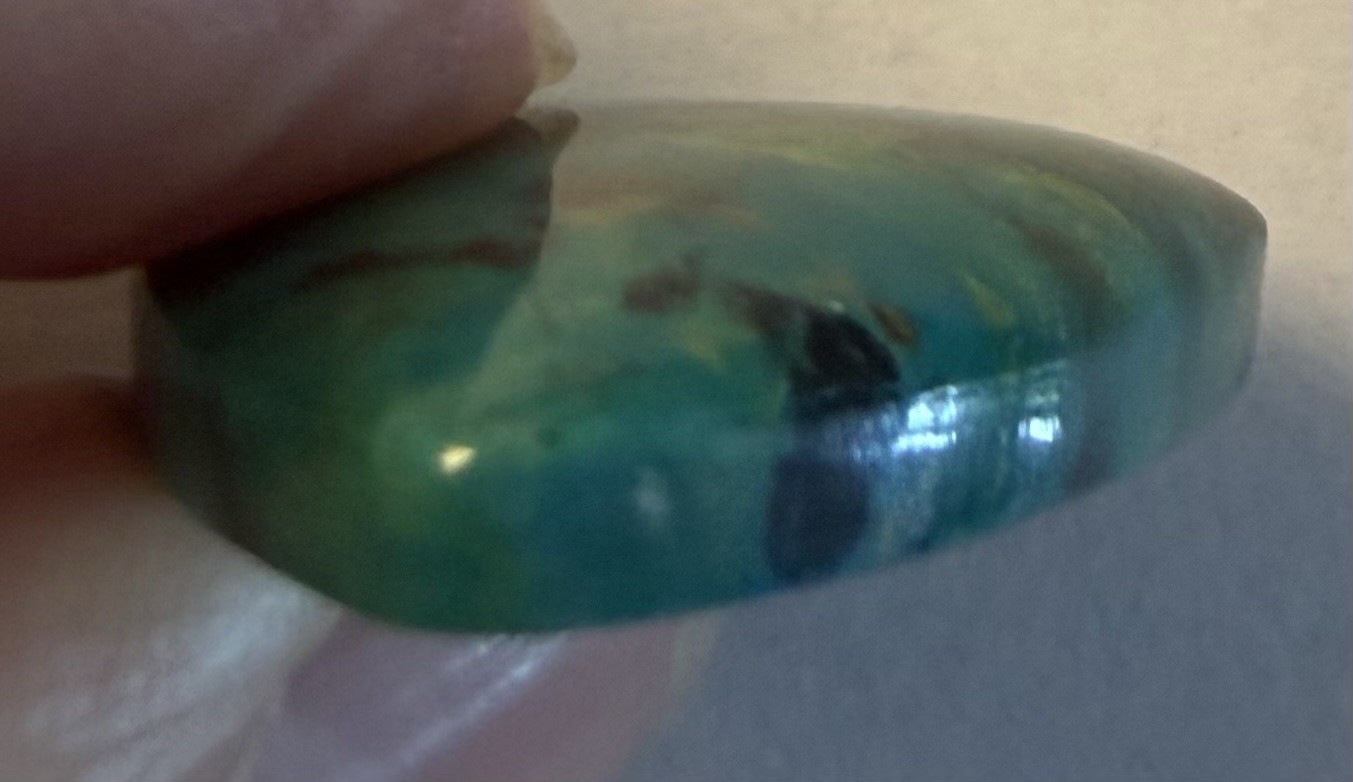 Parrot Wing Chrysocolla Cab. 1 1/8”x1 1/16”x1/8”, 0.3oz. Polished all sides.