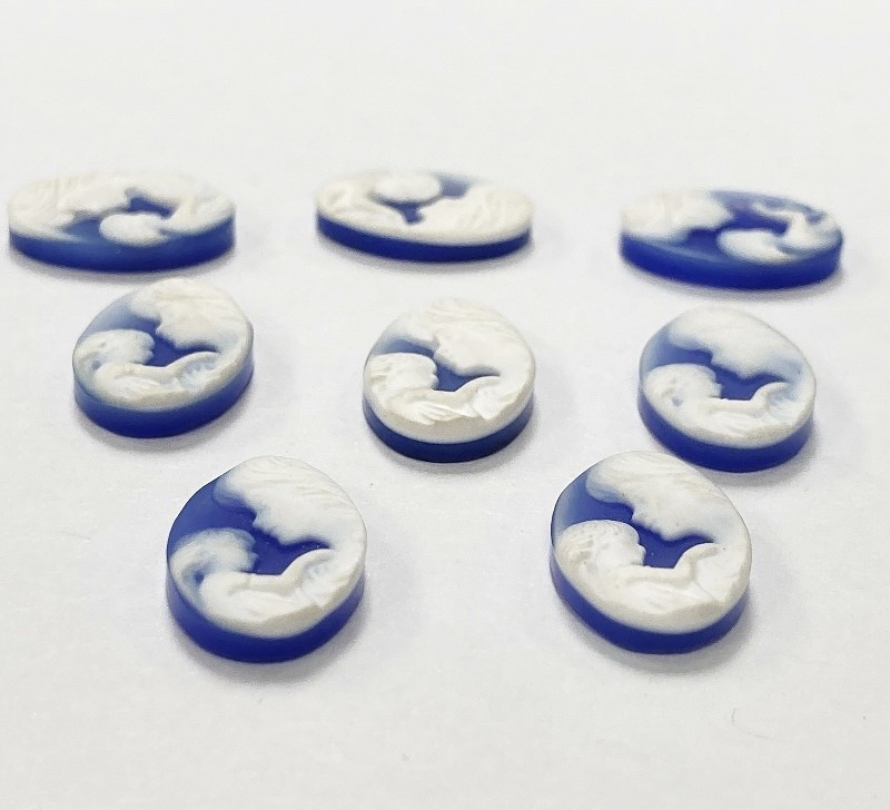 Vintage Genuine Blue Agate Mother Child 14x10mm. Oval Flat Back Cameo Stone E449