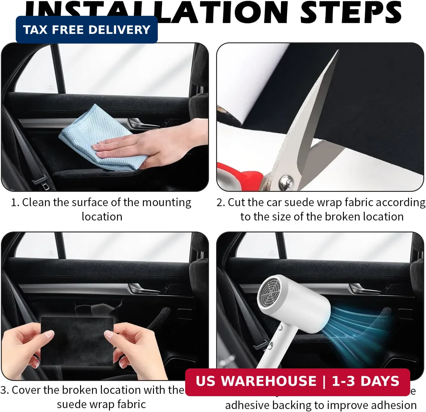 59.06″x15.75″ Black Suede Headliner,Cuttable & Self-Adhesive Suede Fabric Interi