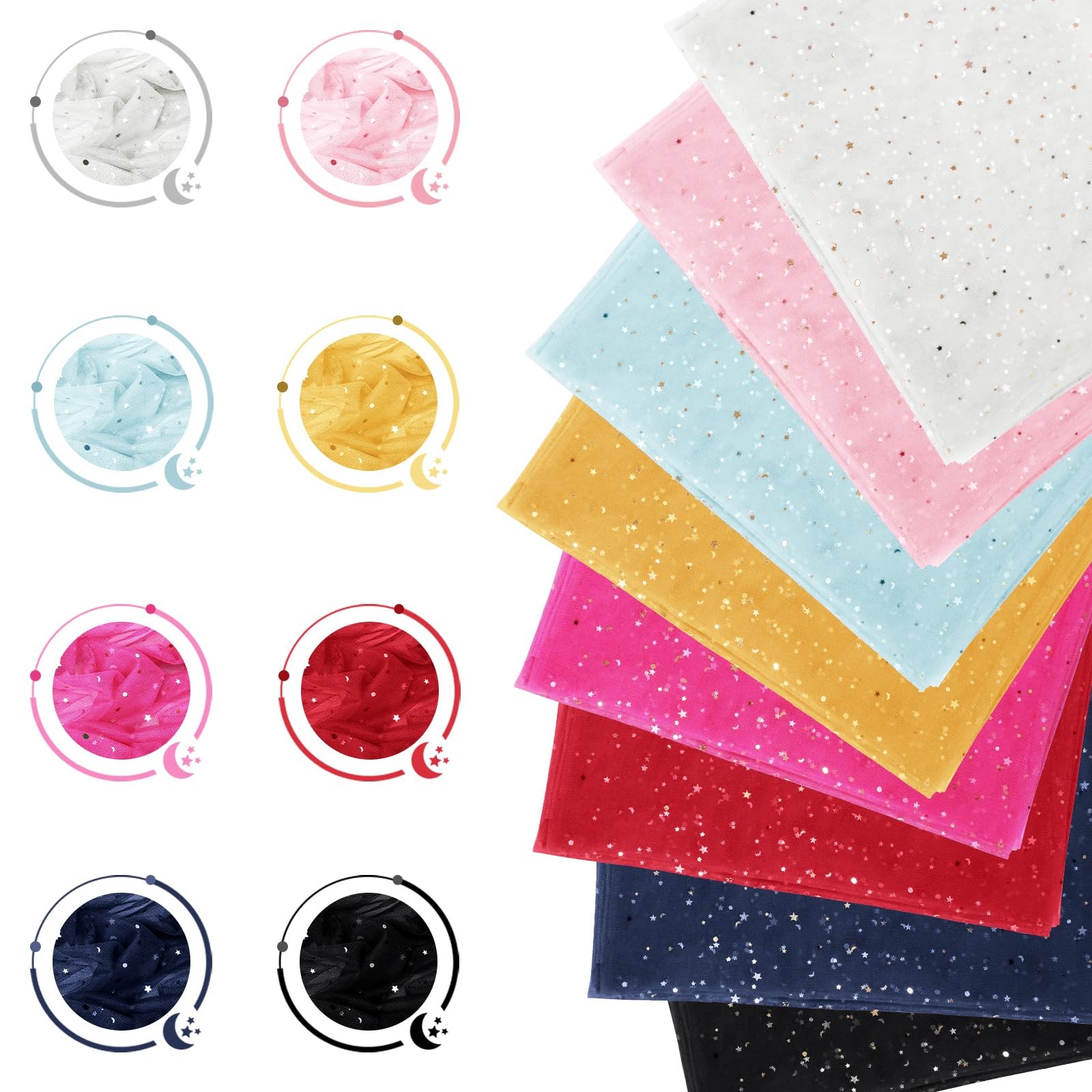 Horbaunal Navy Blue Glitter Tulle Fabric Rolls 54 1 Yard, Blue-star&moon