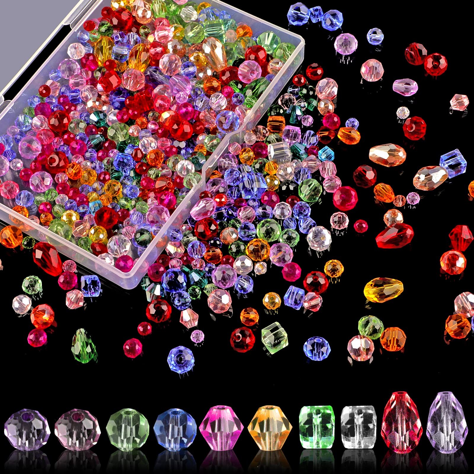Crystal Beads, 600 Pcs Assorted Glass Beads for Jewelry Making, Rondelle Bead…