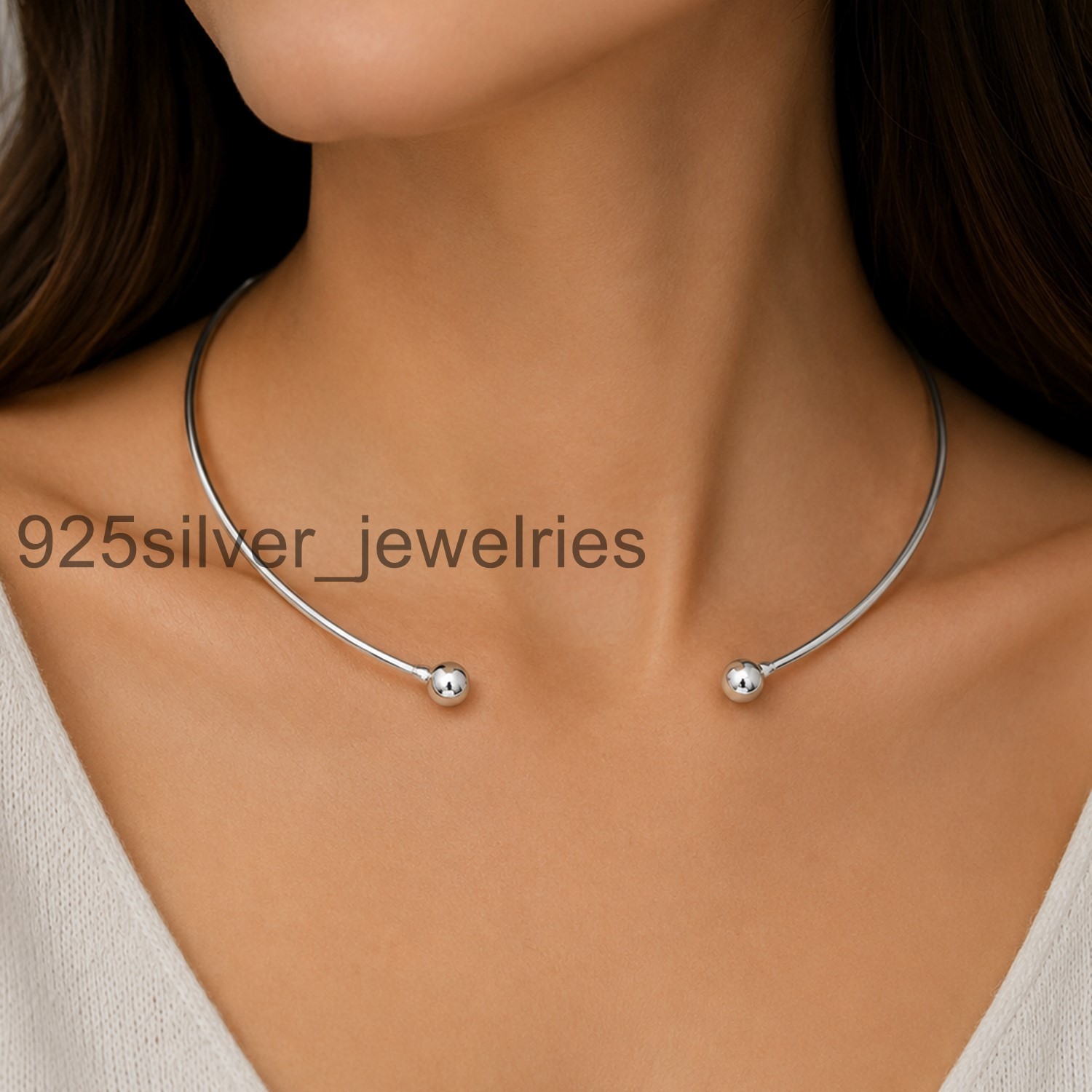 Sterling Silver Ball Choker Necklace 925 Handmade Modern Collar Jewelry SR#23