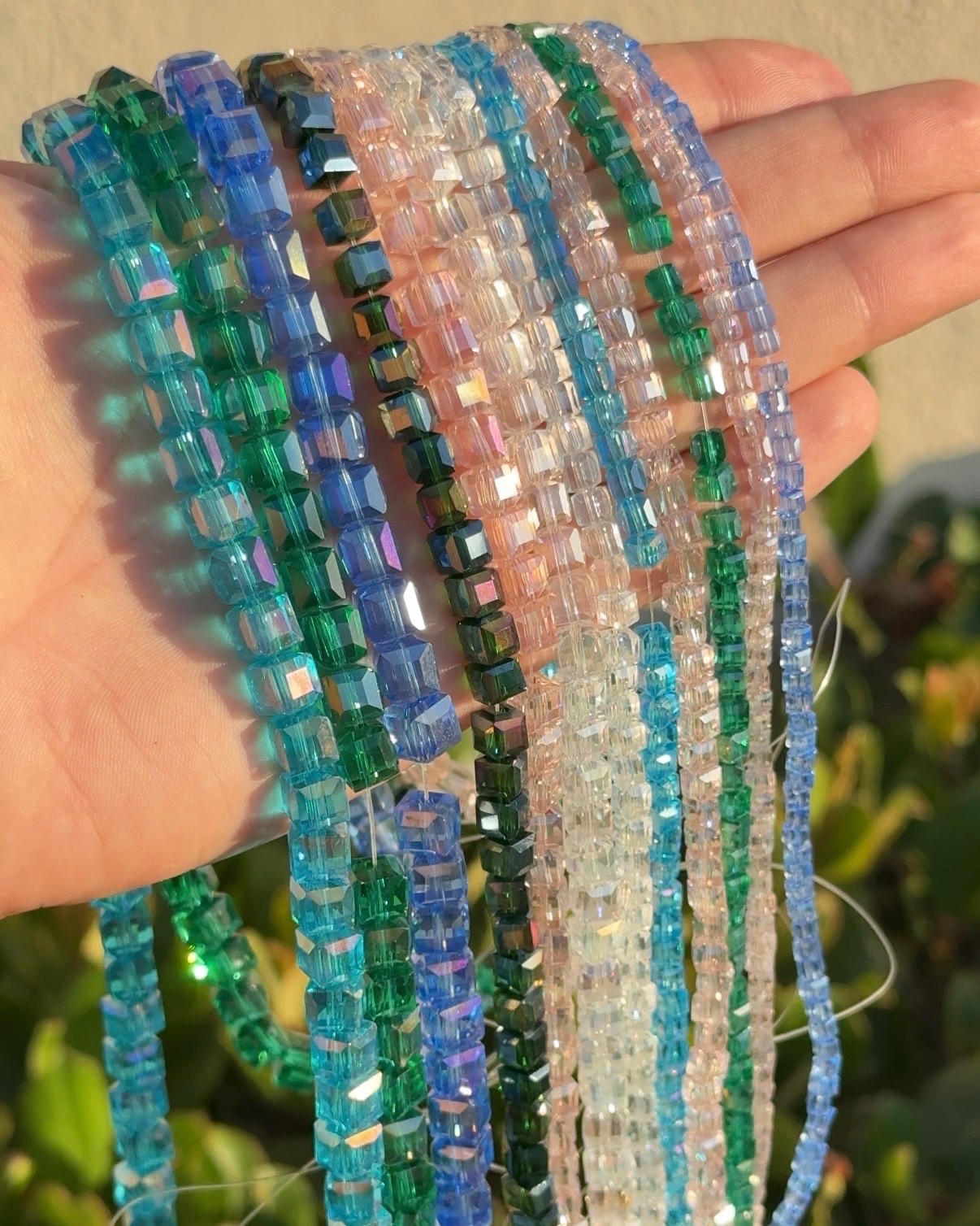 Bulk lot 12 Square Cube AB Beads 95 Bead Strands 8mm 6mm 5mm 3mm