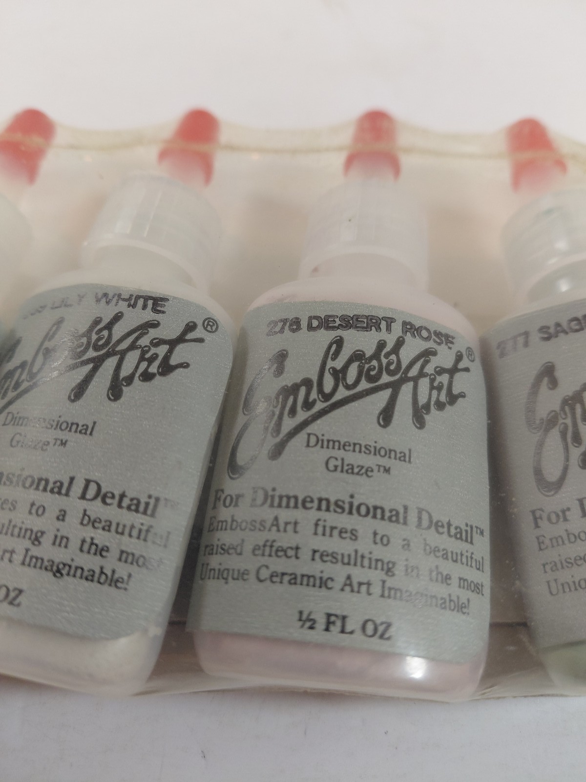 Vintage EmbossArt Dimensional Glaze Set of 6 Ceramic Art Detail Paints 1/2 FL OZ