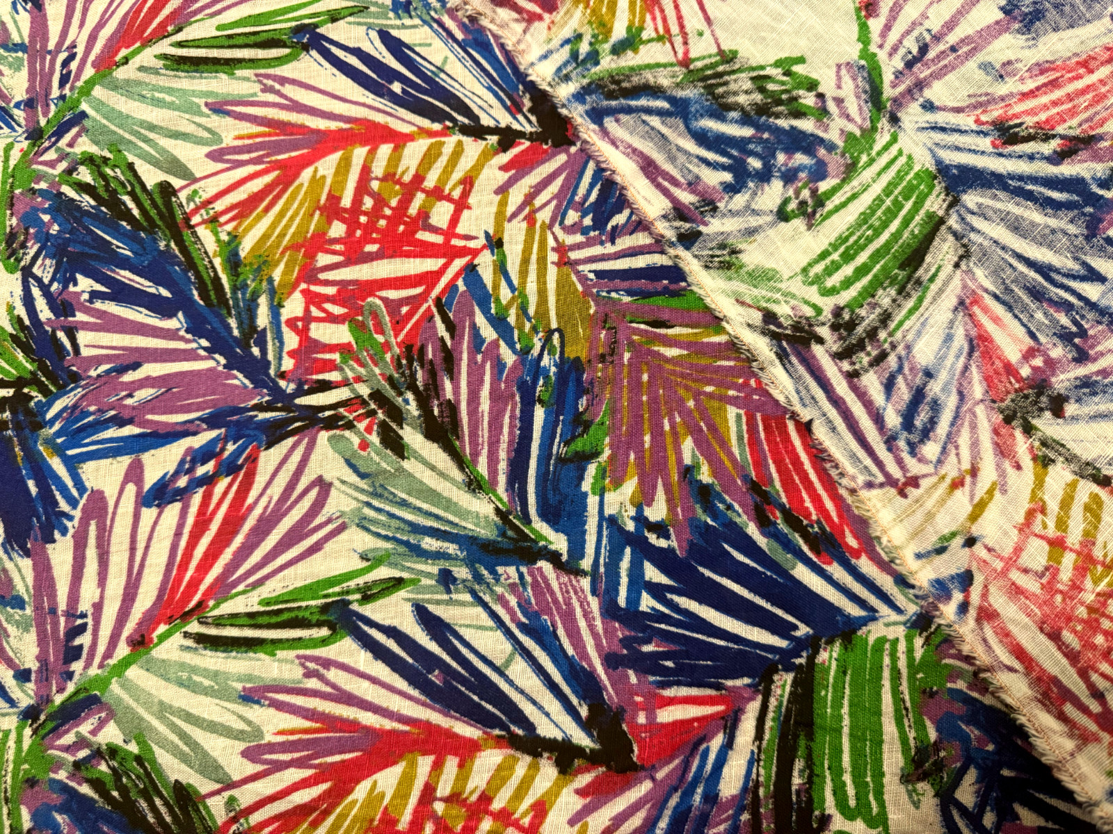 Abstract Multicolor Linen Fabric Brushstroke Print Medium Weight 55” Wide