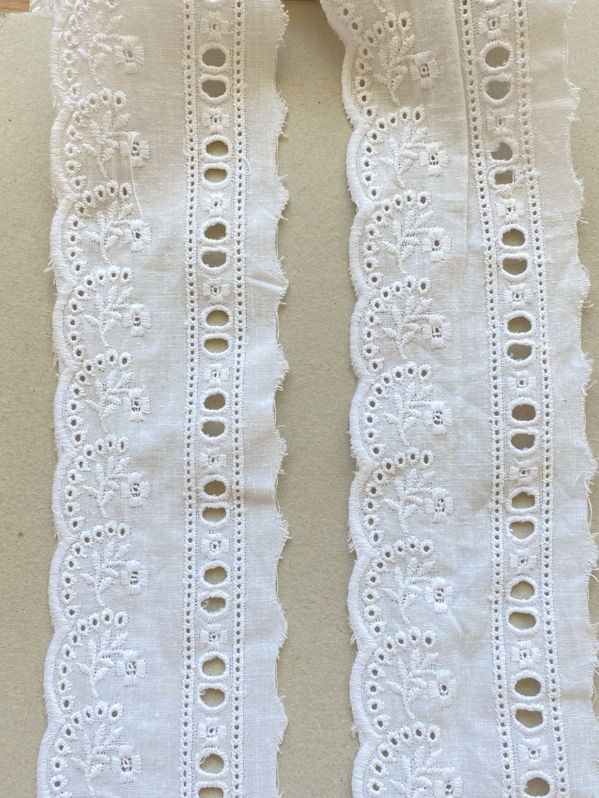 2 Yds Bright White Embroidered Eyelet Cotton Trim/Sewing/Bridal/Craft/2.25″ Wide