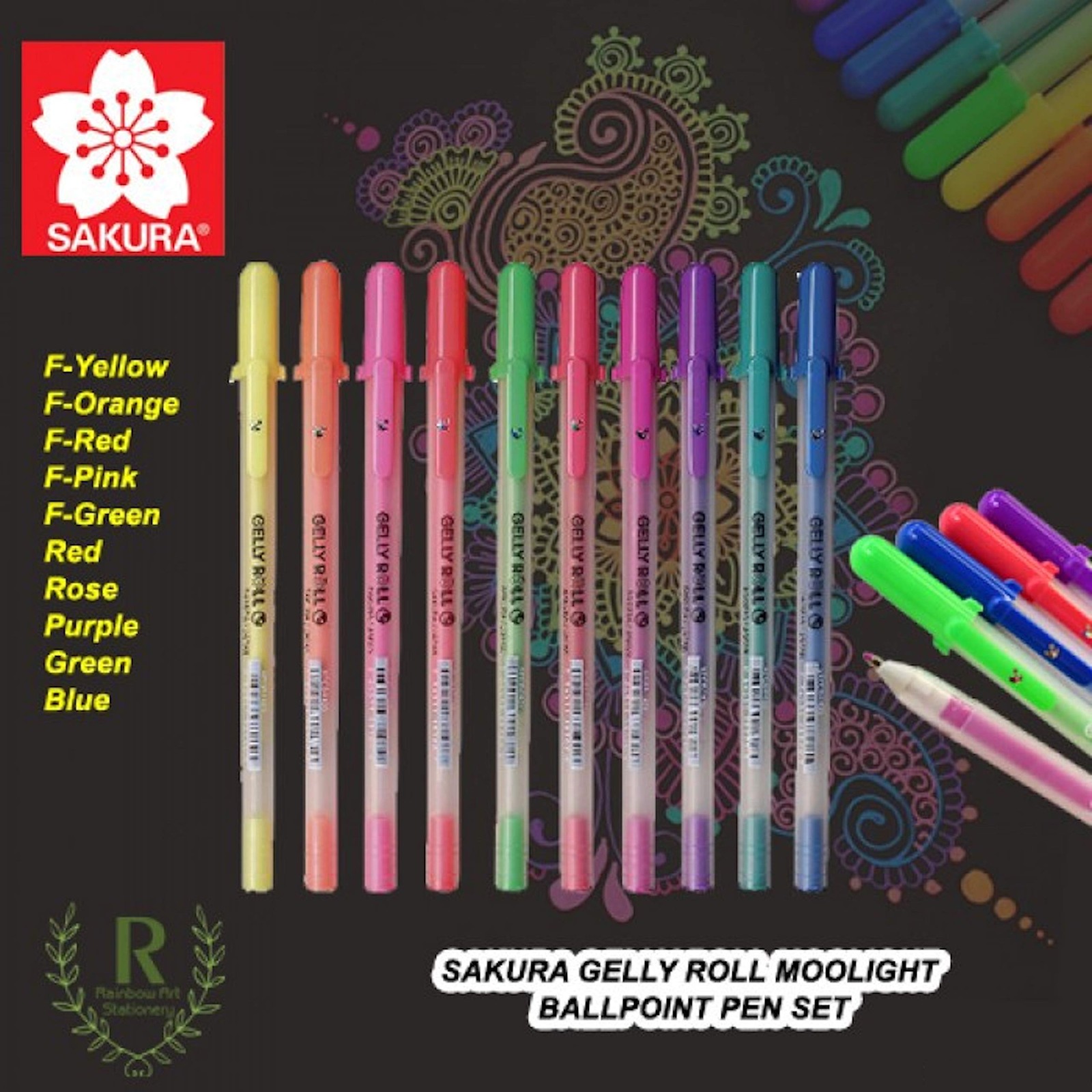 Sakura Gelly Roll Moonlight Gel Pen Set 12 Assorted Colors Fine and Bold Nibs