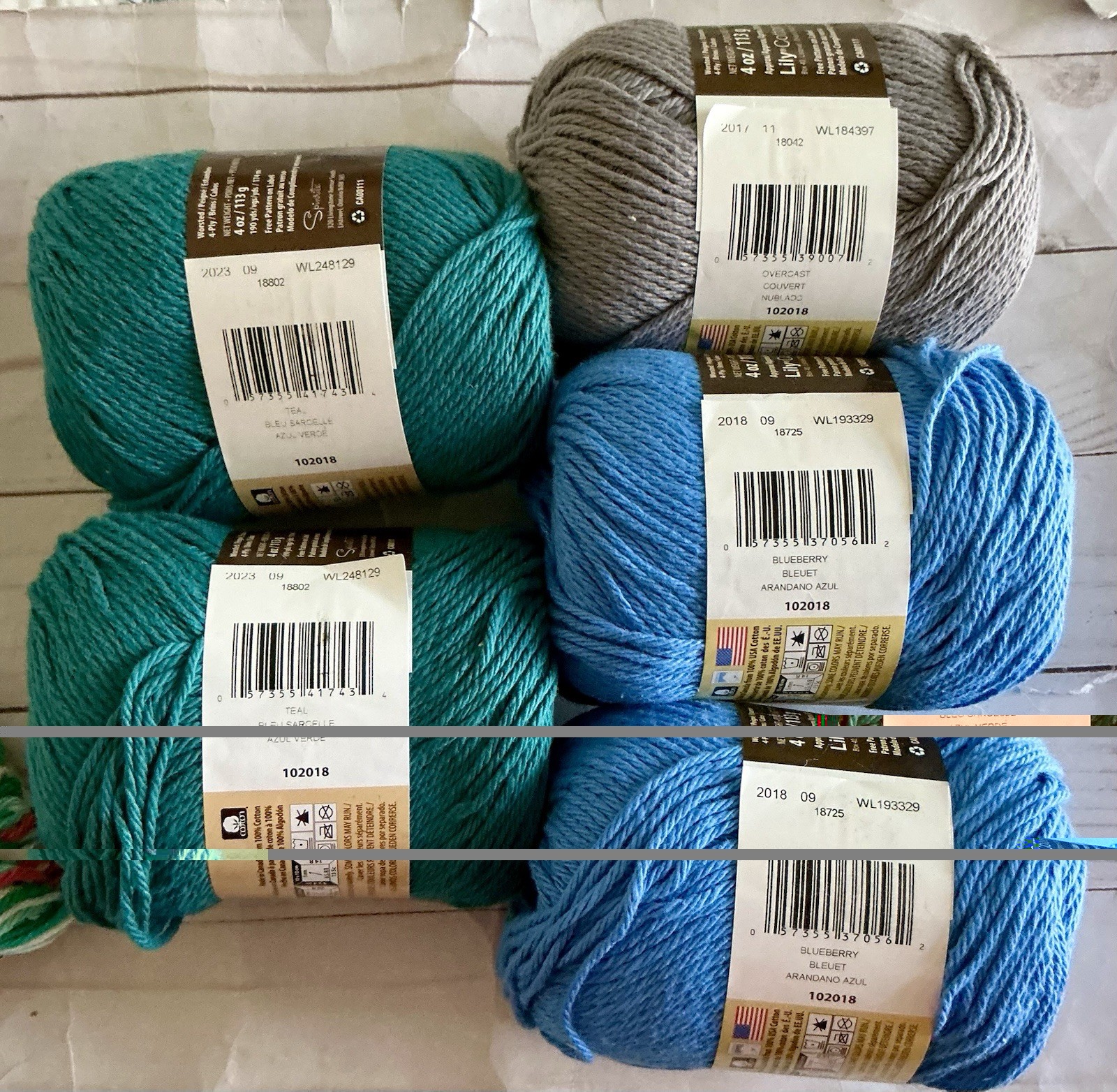Lily Sugar ‘n Cream The Original Cotton Worsted Yarn Mixed Colors Lot of 9
