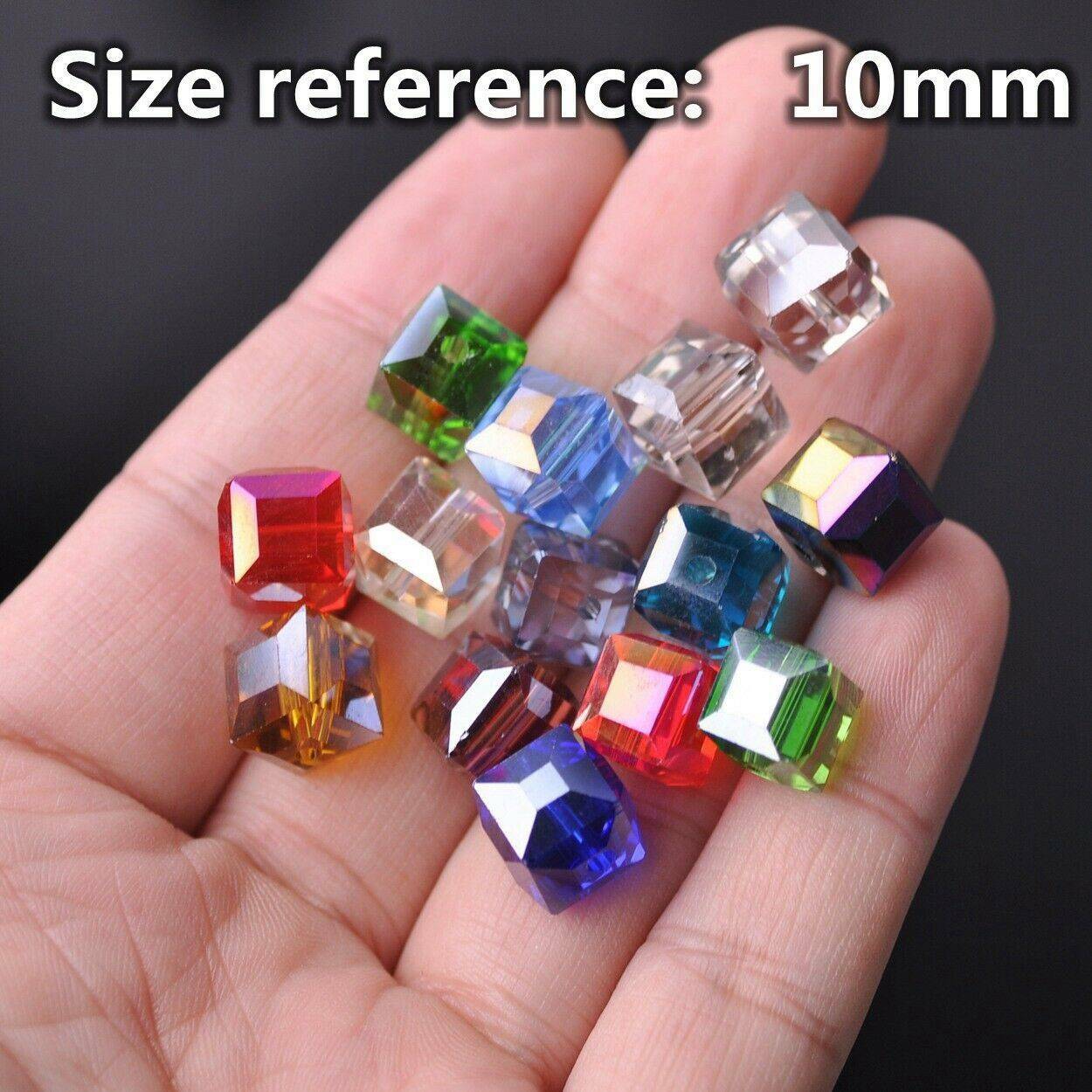 3mm 4mm 6mm 8mm 10mm 14mm Crystal Glass Cube Faceted Loose Crafts Beads Lot